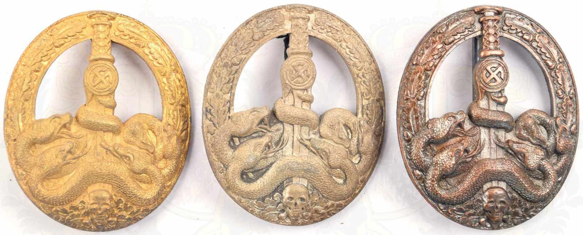 SATZ 3 BANDENKAMPFABZEICHEN, in Gold, Silber u. Bronze, qualitätvolle ältere Fertigungen v. Souval