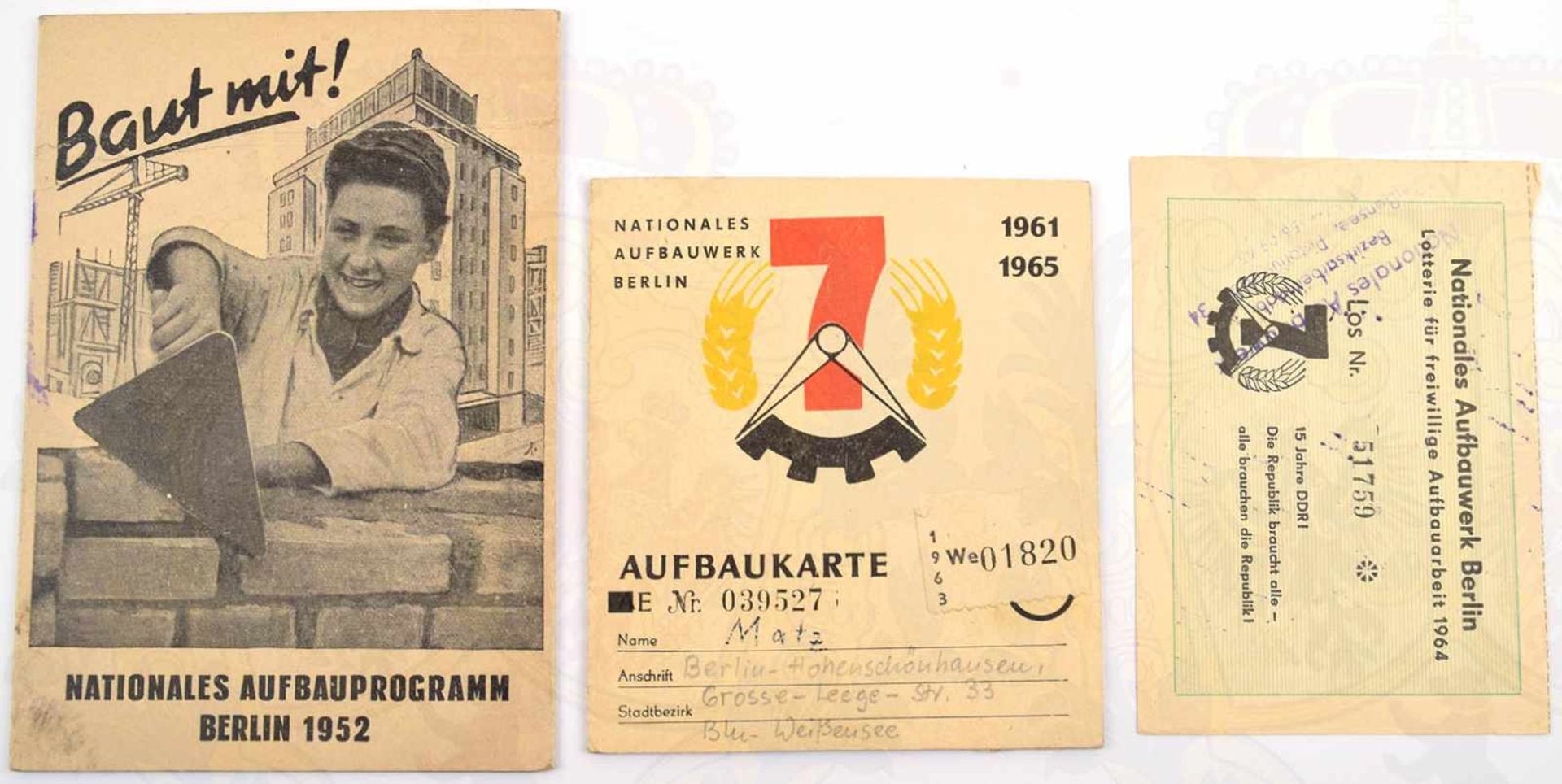 DOKUMENTENKONVOLUT NAW BERLIN: 2 Aufbaukarten für eine Arbeiterin aus Alt-Glienicke bzw. Arbeiter