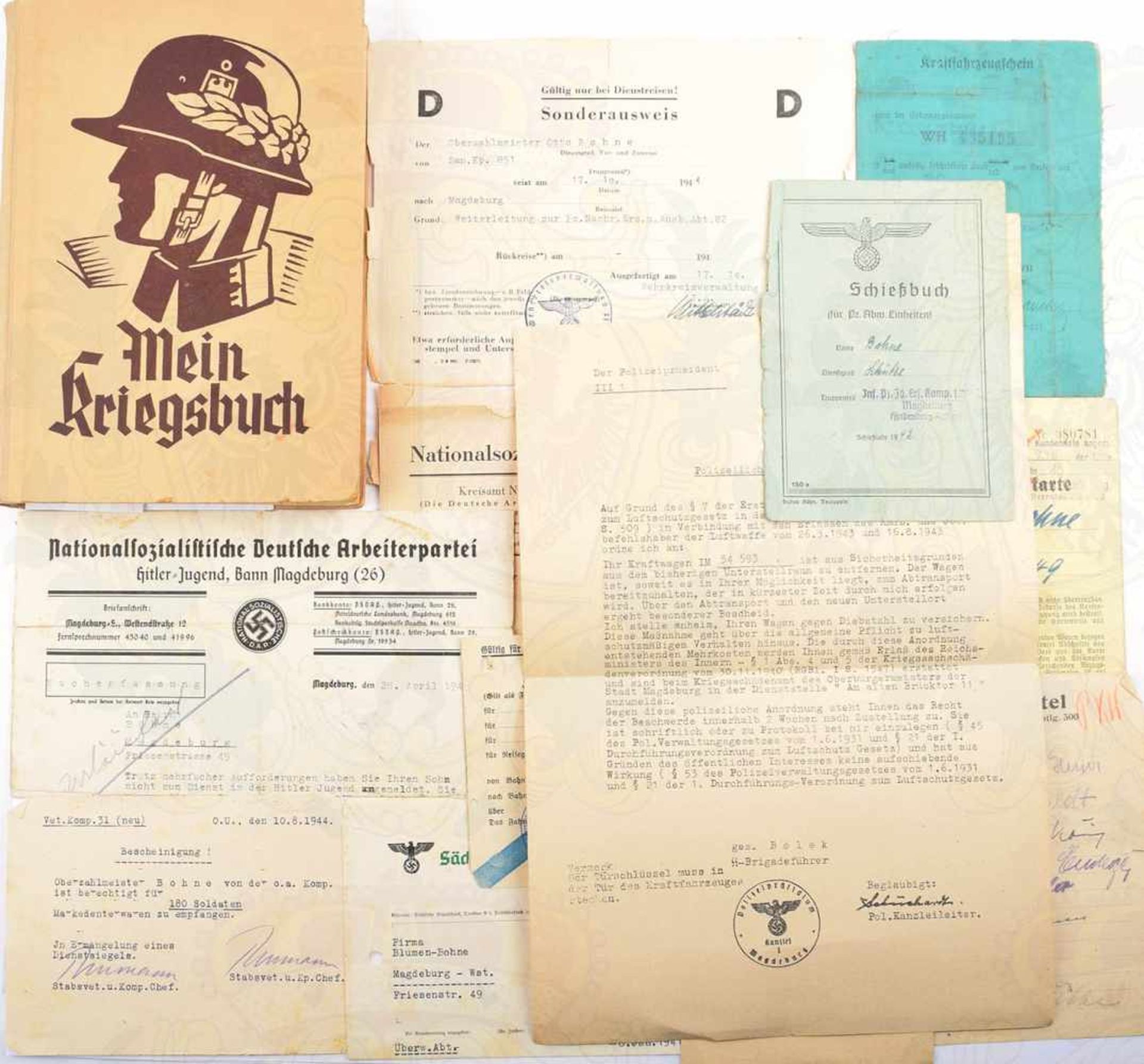 DOKUMENTENKONVOLUT OBERGEFREITER d. Sturmgeschütz-Brigade 909, 12 Teile, „Mein Kriegsbuch“,