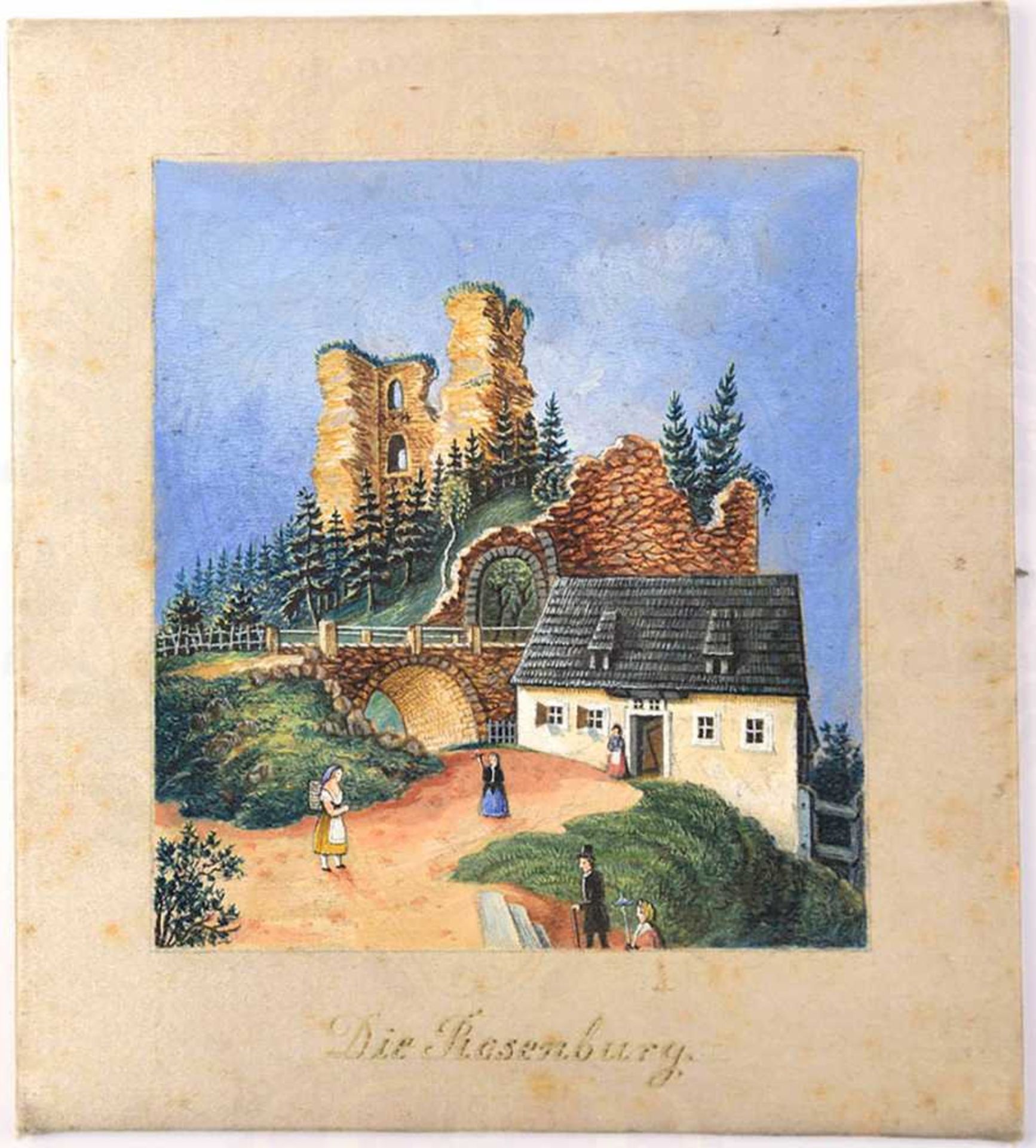 GEMÄLDE BURGRUINE ROSENBURG, bei Graupen/Sudetenland, (7 Km v. Zinnwald), Tempera auf