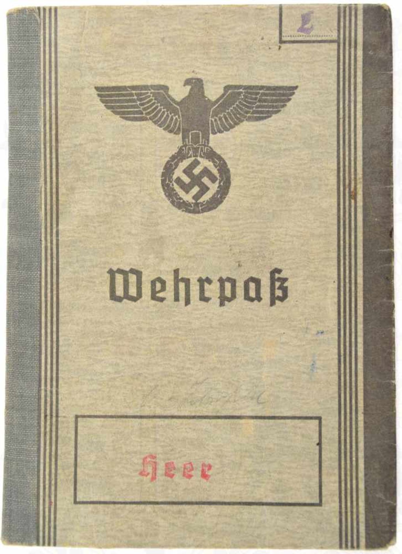 WEHRPASS UNTEROFFIZIER, Infanterie-Rgt. 396, (216. ID), im 1. WK Jäger-Btl. Nr. 10, zahlr. Eintr.