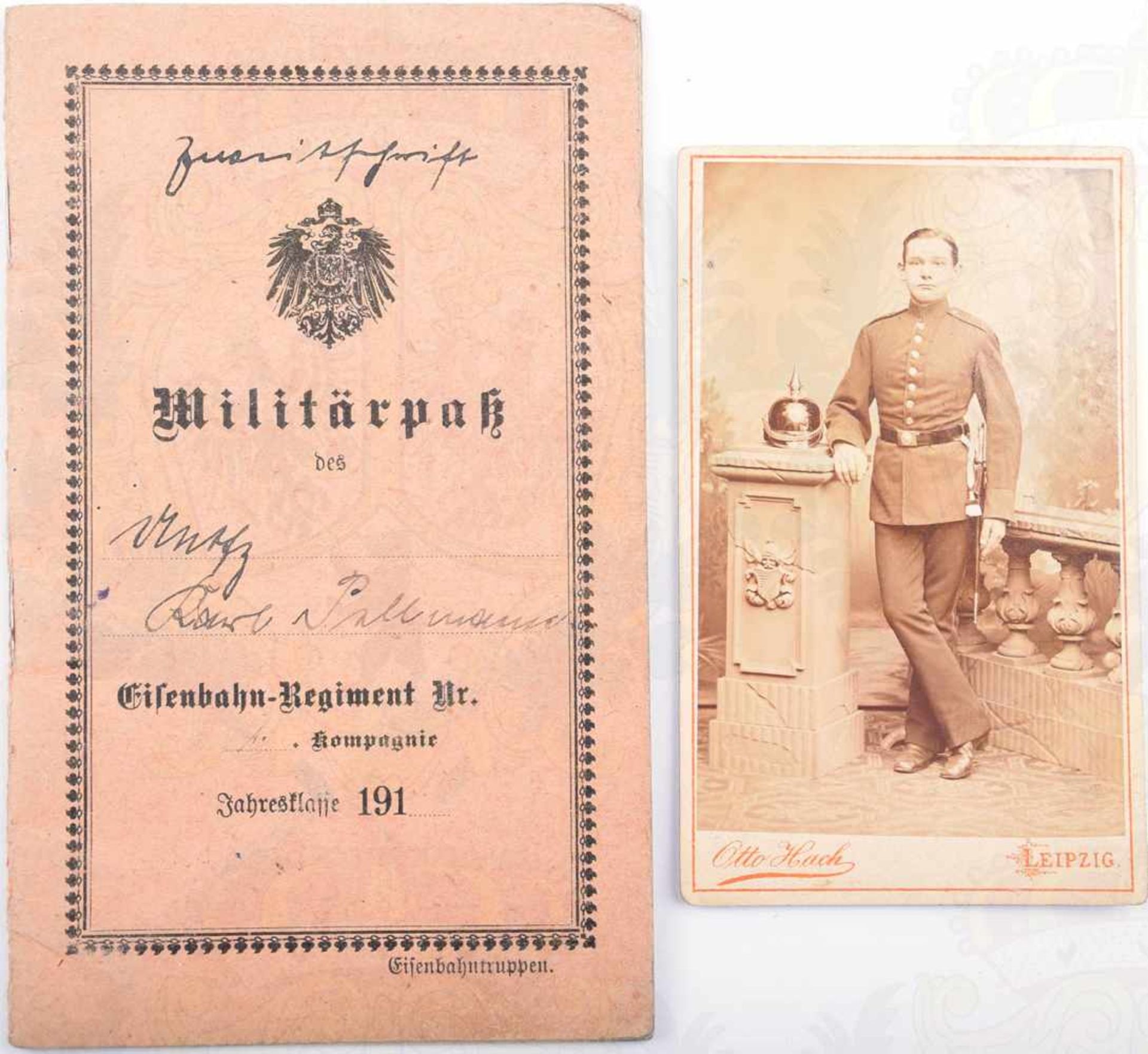 MILITÄRPASS UND VISITFOTO, Mil.-Paß Uffz. Fußart.-Rgt. 17, Eisenbahn-Rgt. 4, EK II, 1916-1919;