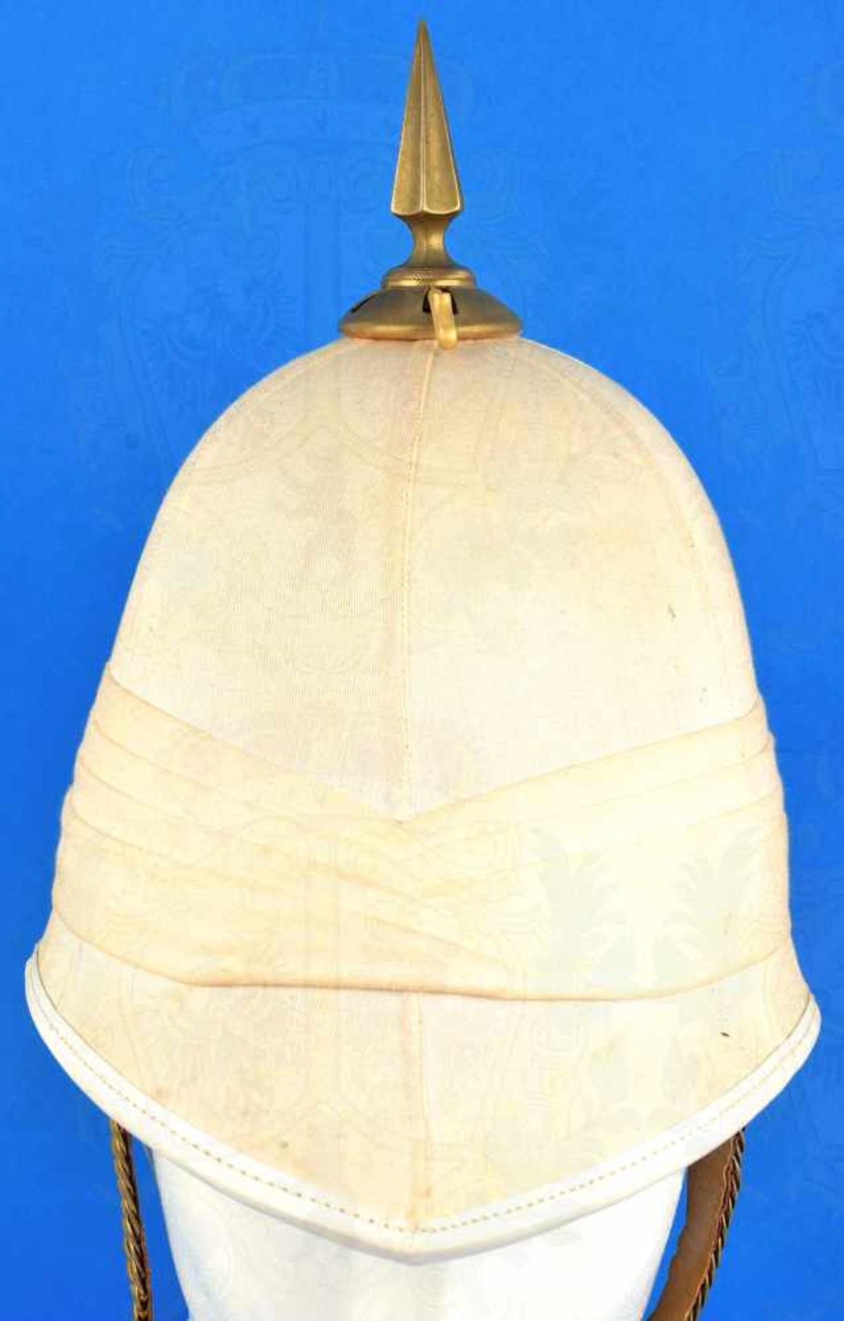 TROPENHELM, ältere Form m. Spitze, bez. „Waterproof Tropical Helmet Made in England“, weißer - Bild 2 aus 2