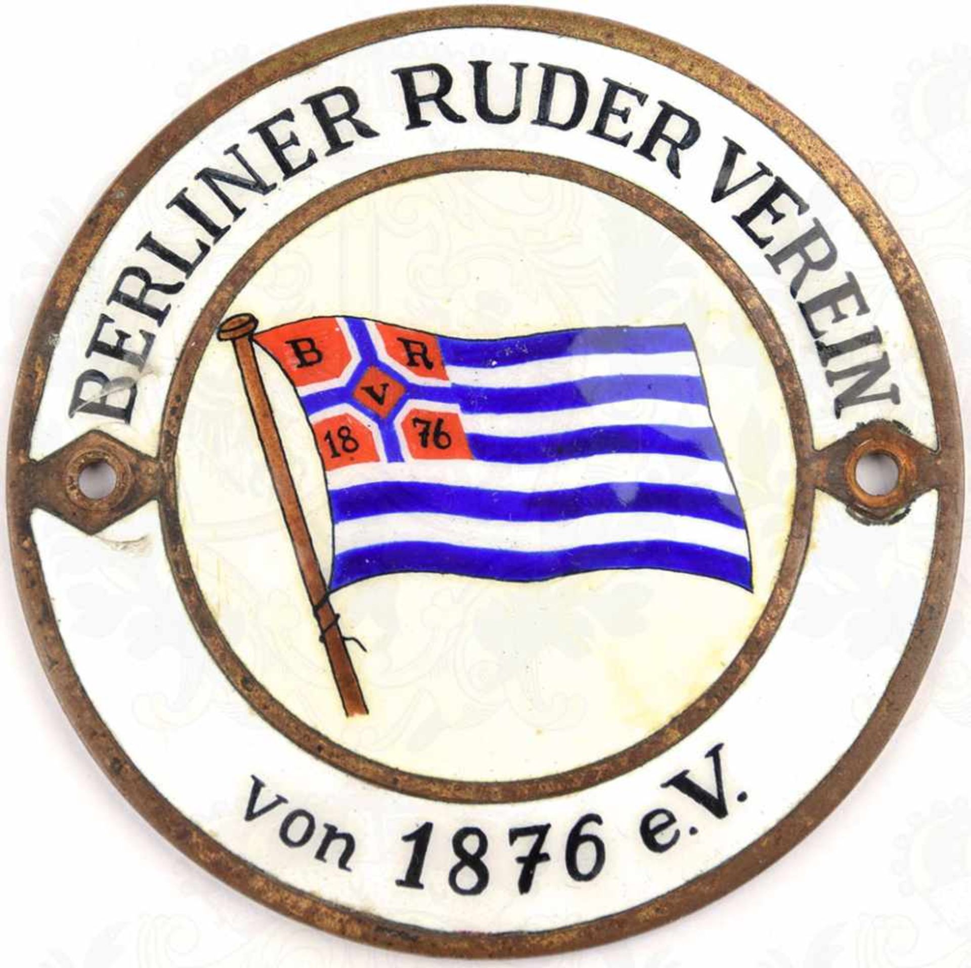 PLAKETTE - BERLINER RUDERVEREIN 1876 E.V., Buntmetall, vergoldet, farb. emailliert, Vereinsflagge u.