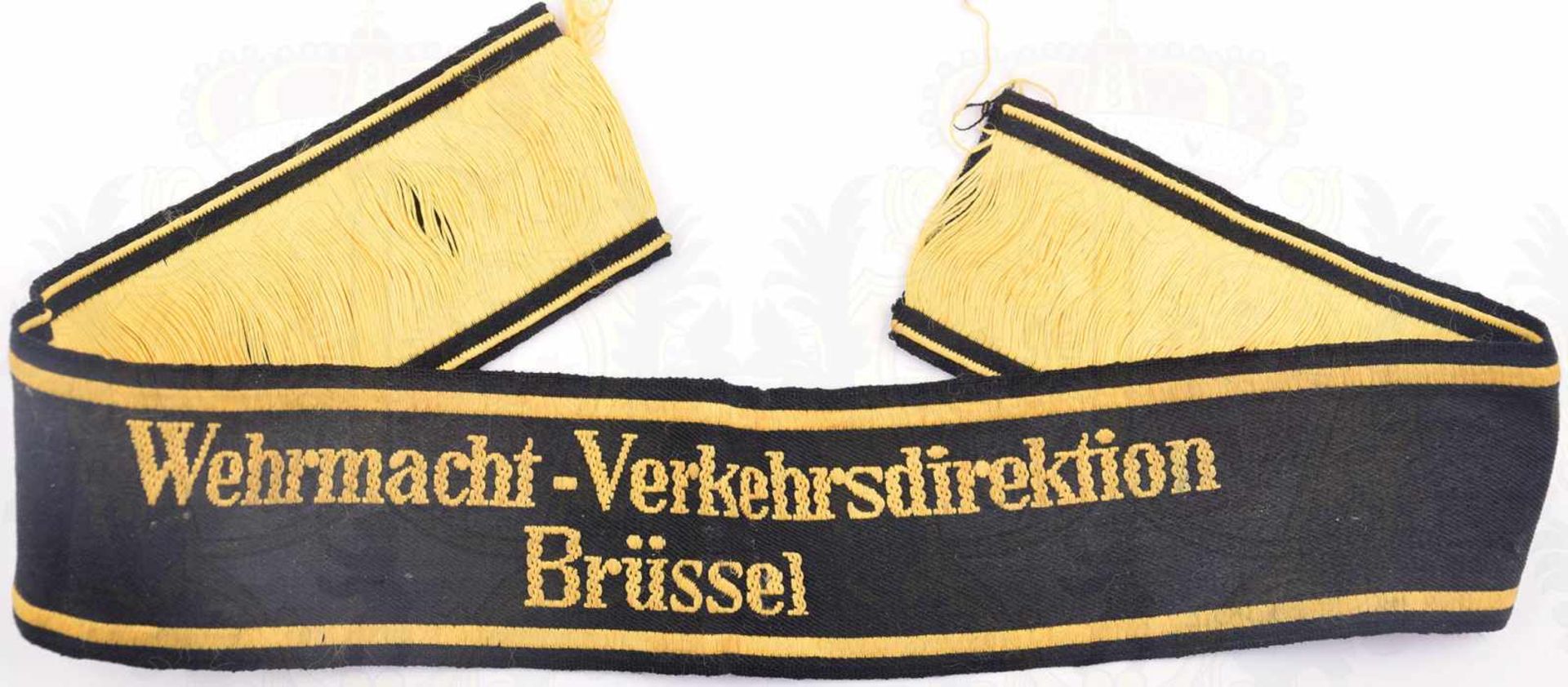 ÄRMELBAND WEHRMACHT-VERKEHRSDIREKTION BRÜSSEL, gewebt, gelb/schwarz, L. 43cm, ungetragen, um 1940 - Bild 2 aus 3