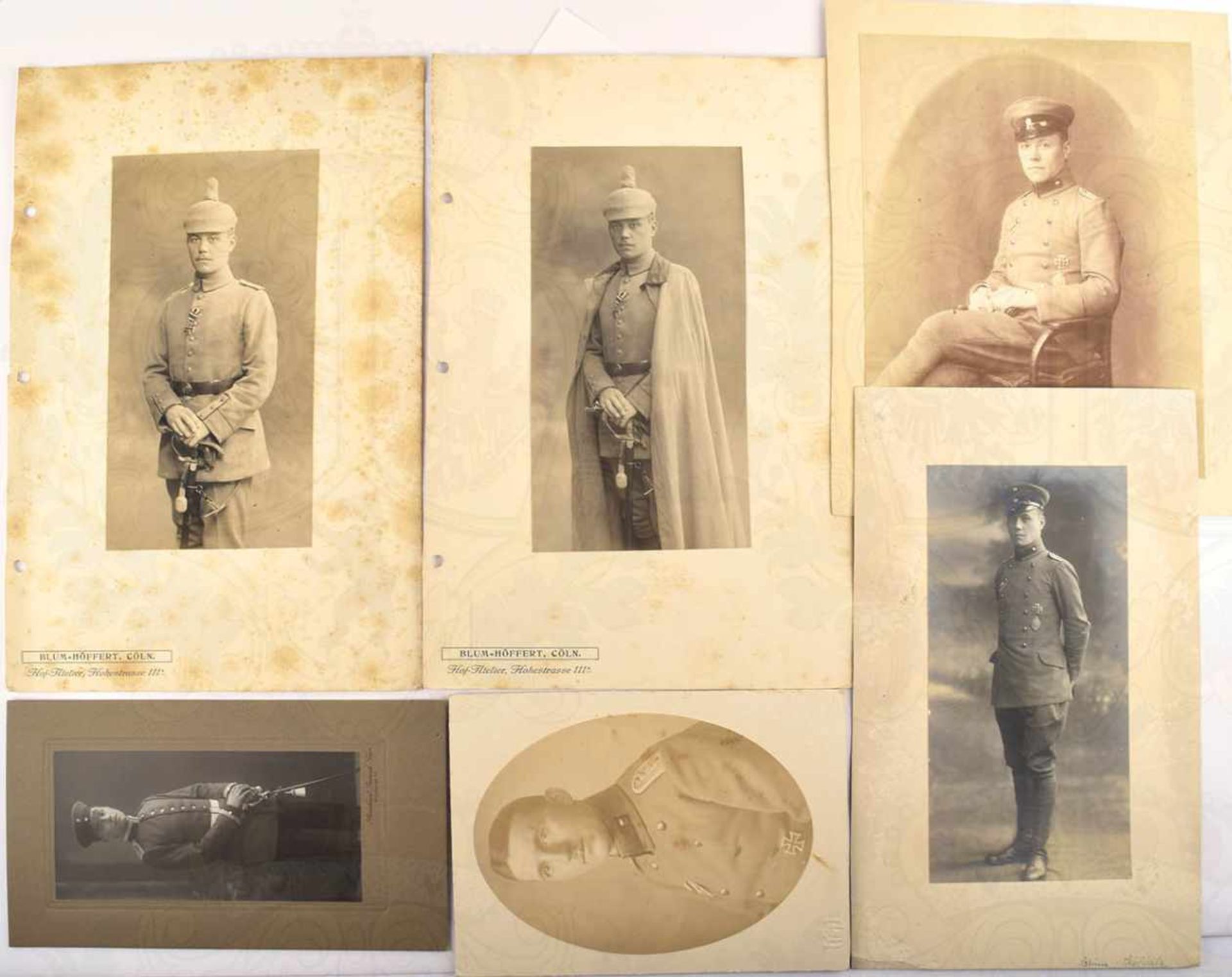 FOTOGRUPPE EINES LEUTNANTS DER MARINEFLIEGER, Atelierfotos (1 Motiv doppelt), dabei mit EK I 1914 u.