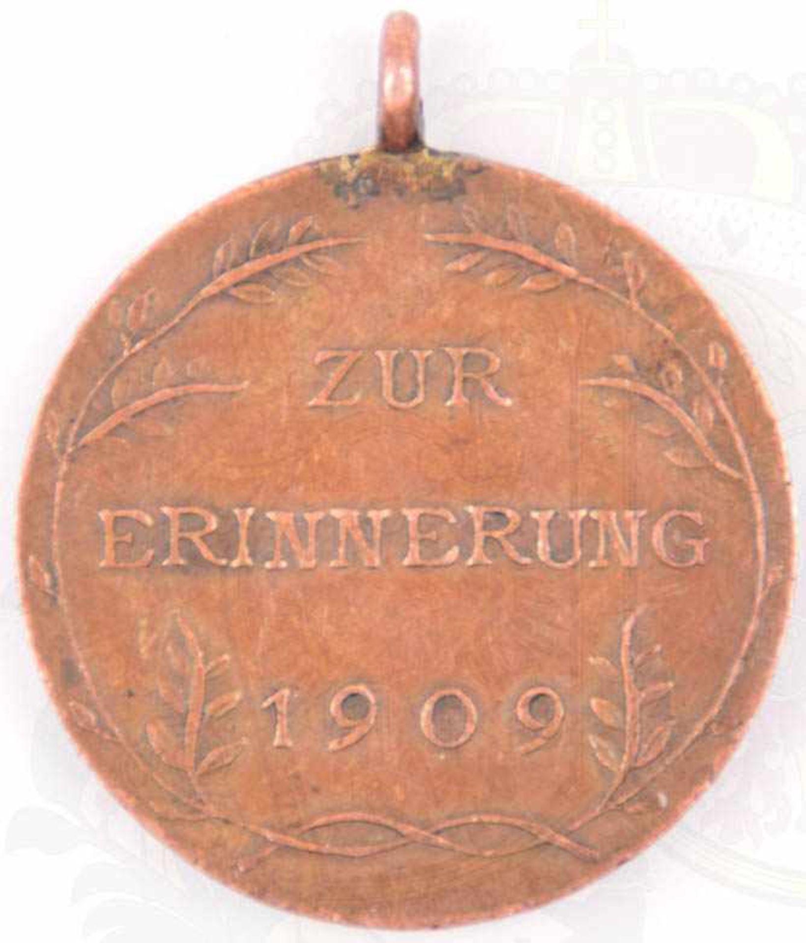BRONZENE ERINNERUNGSMEDAILLE 1909, Bronze, relief. Portrait, Stempelschneider „A.B.“, Bandring u. - Bild 2 aus 2