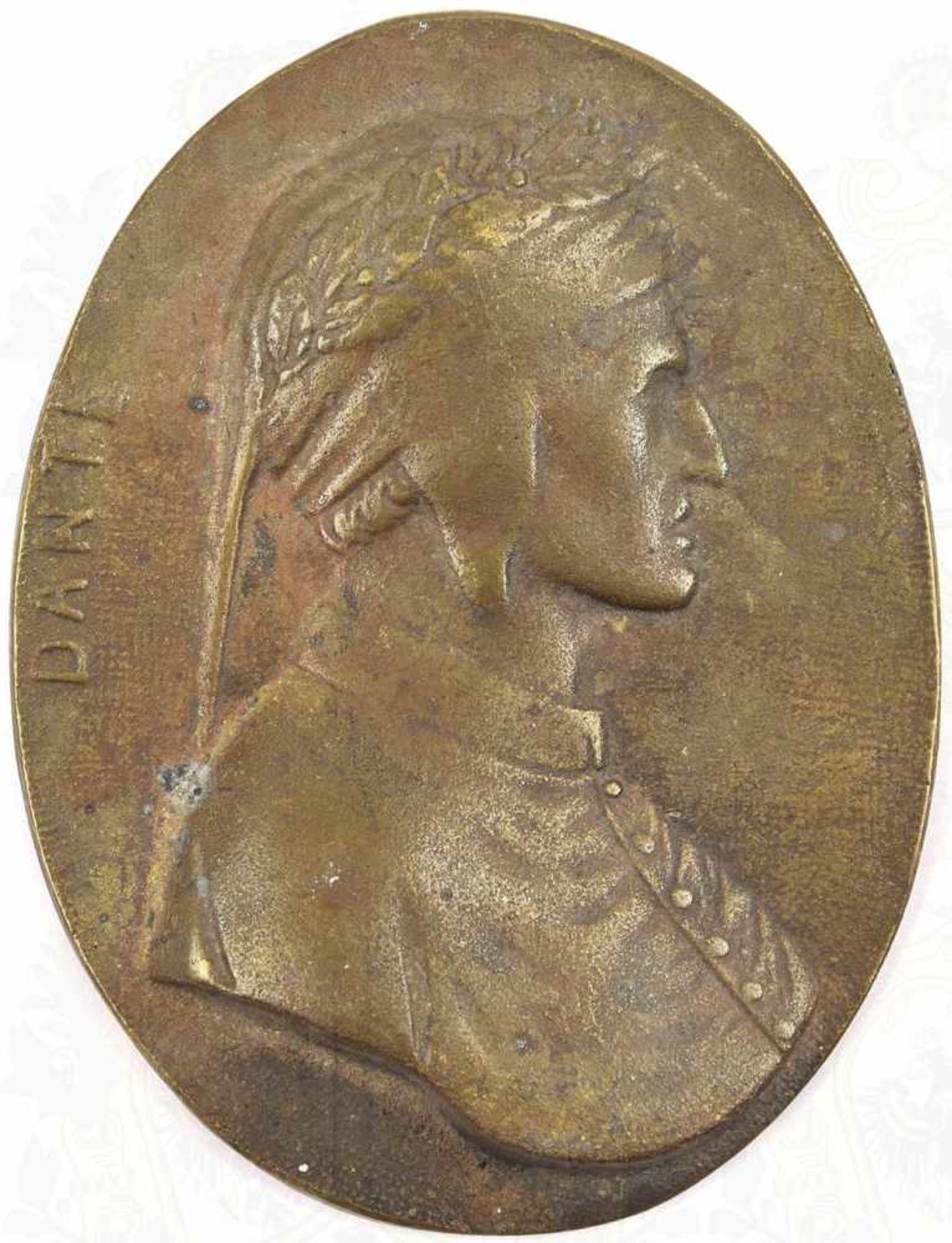 PLAKETTE DANTE, Bronze/halbhohl, Brustportrait im Profil, nach mittelalterlicher Vorlage, oval,