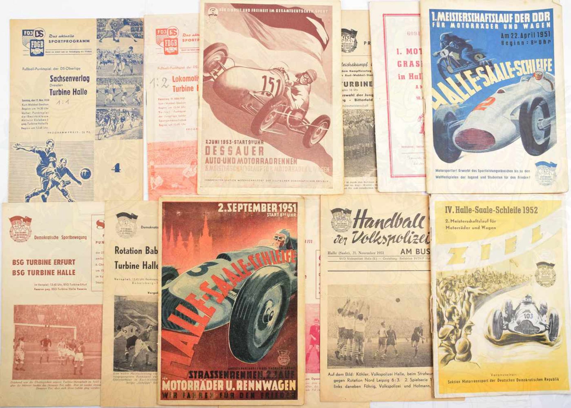 90 SPORTPROGRAMME, 1947-1954, 1. Meisterschaft der DDR für Motorräder u. Wagen, Strassenrennen für