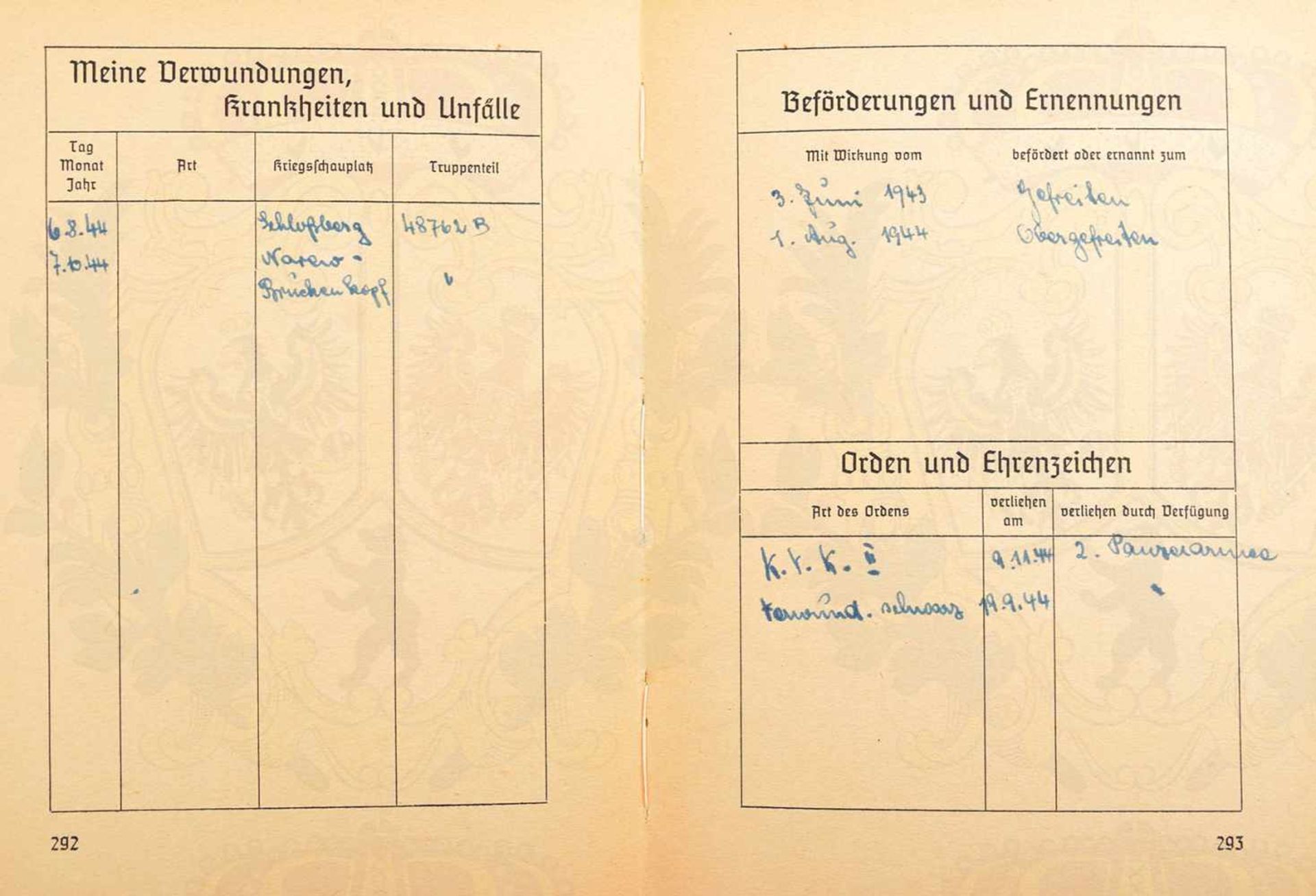 DOKUMENTENKONVOLUT OBERGEFREITER d. Sturmgeschütz-Brigade 909, 12 Teile, „Mein Kriegsbuch“, - Bild 3 aus 3