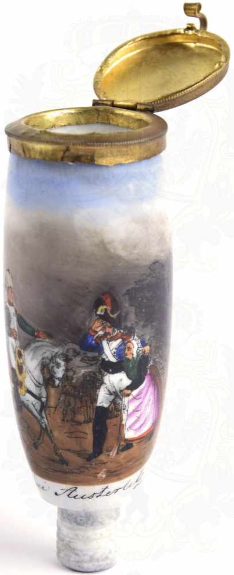 PFEIFENKOPF NAPOLEON BEI AUSTERLITZ, weißes Porzellan, farb. bemalt m. Szene, Napoleon zu Pferde - Bild 2 aus 2