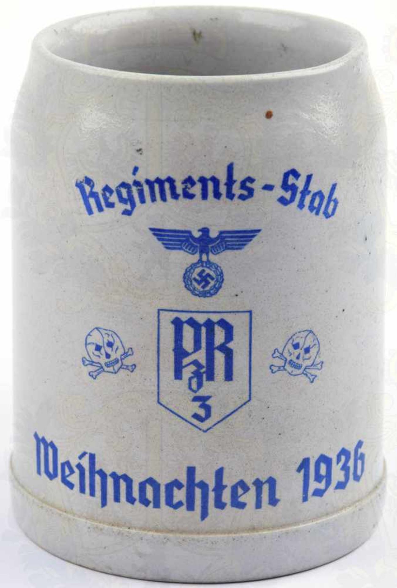 ERINNERUNGSKRUG REGIMENTS-STAB, Pz.-Rgt. 3 Weihnachten 1936, zeitgenössischer Steinzeugkrug, 0,5 L.,