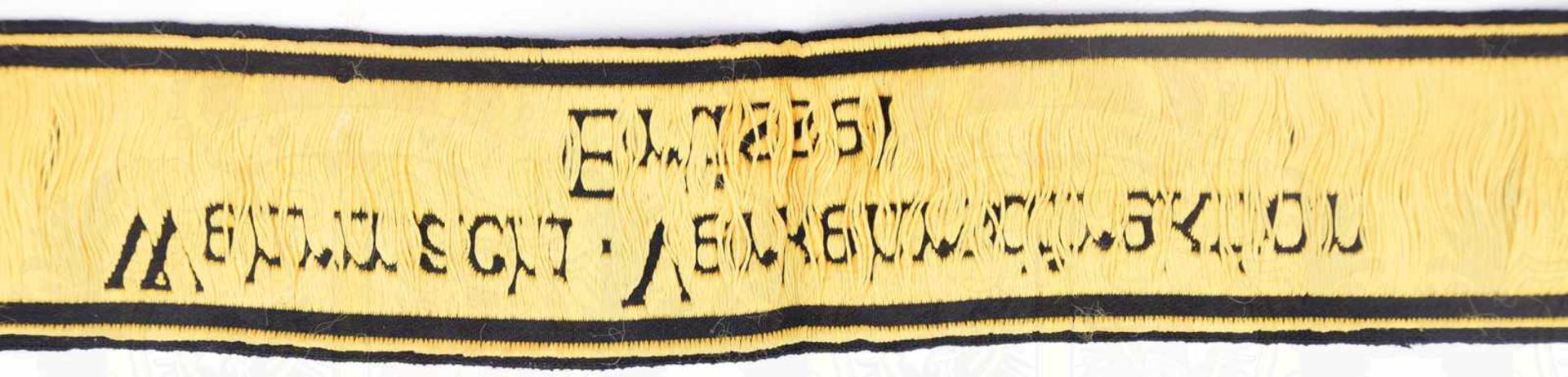 ÄRMELBAND WEHRMACHT-VERKEHRSDIREKTION BRÜSSEL, gewebt, gelb/schwarz, L. 43cm, ungetragen, um 1940 - Bild 3 aus 3