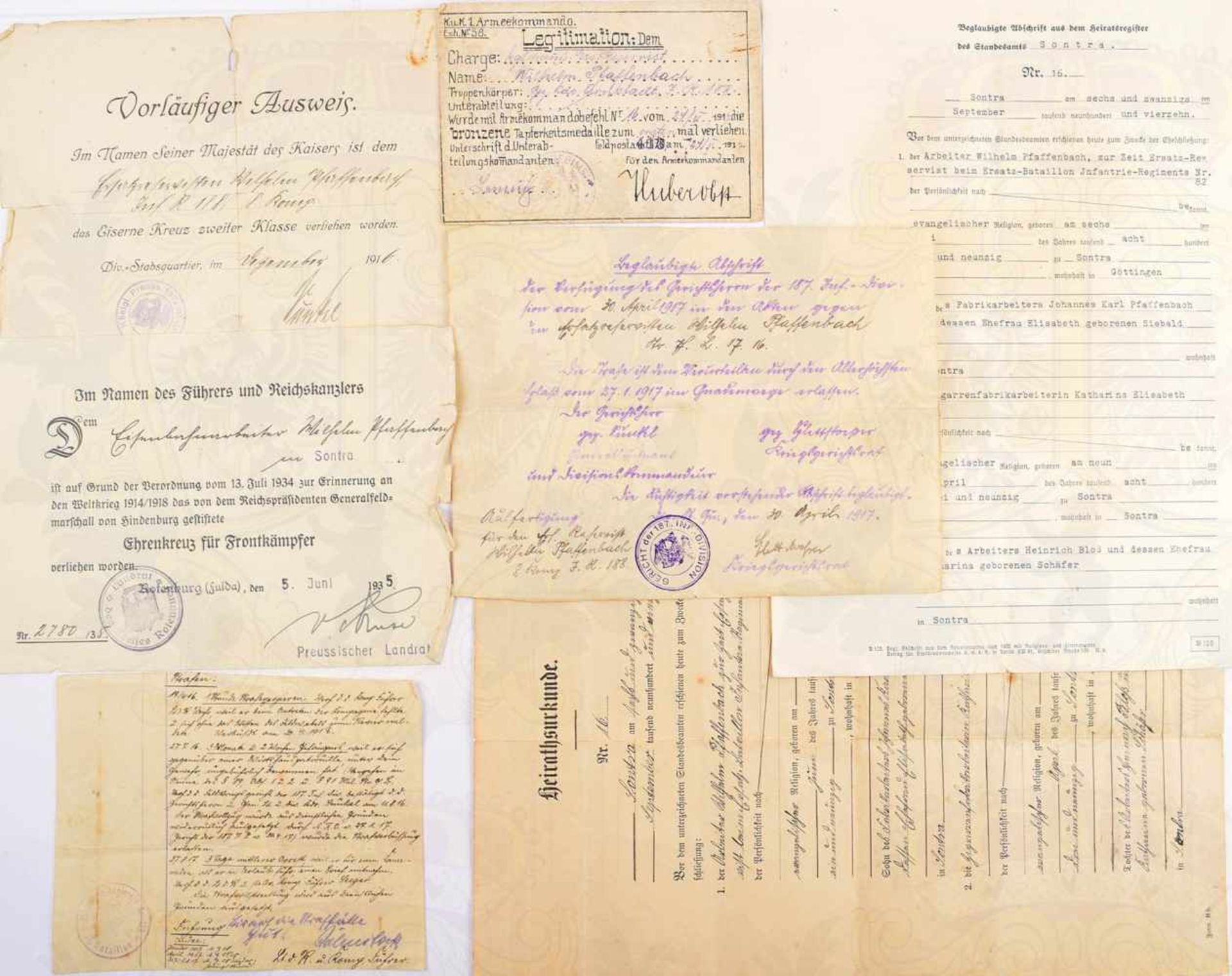 URKUNDEN- UND DOKUMENTENNACHLASS, Soldat v. IR Nr. 188, 3 VU: z. EK II 1914, Österr. Bronzene