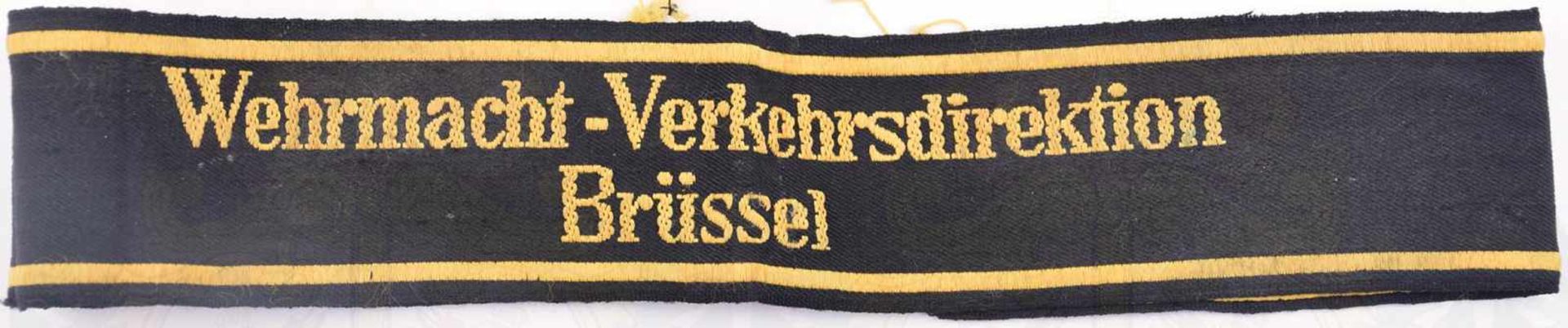 ÄRMELBAND WEHRMACHT-VERKEHRSDIREKTION BRÜSSEL, gewebt, gelb/schwarz, L. 43cm, ungetragen, um 1940