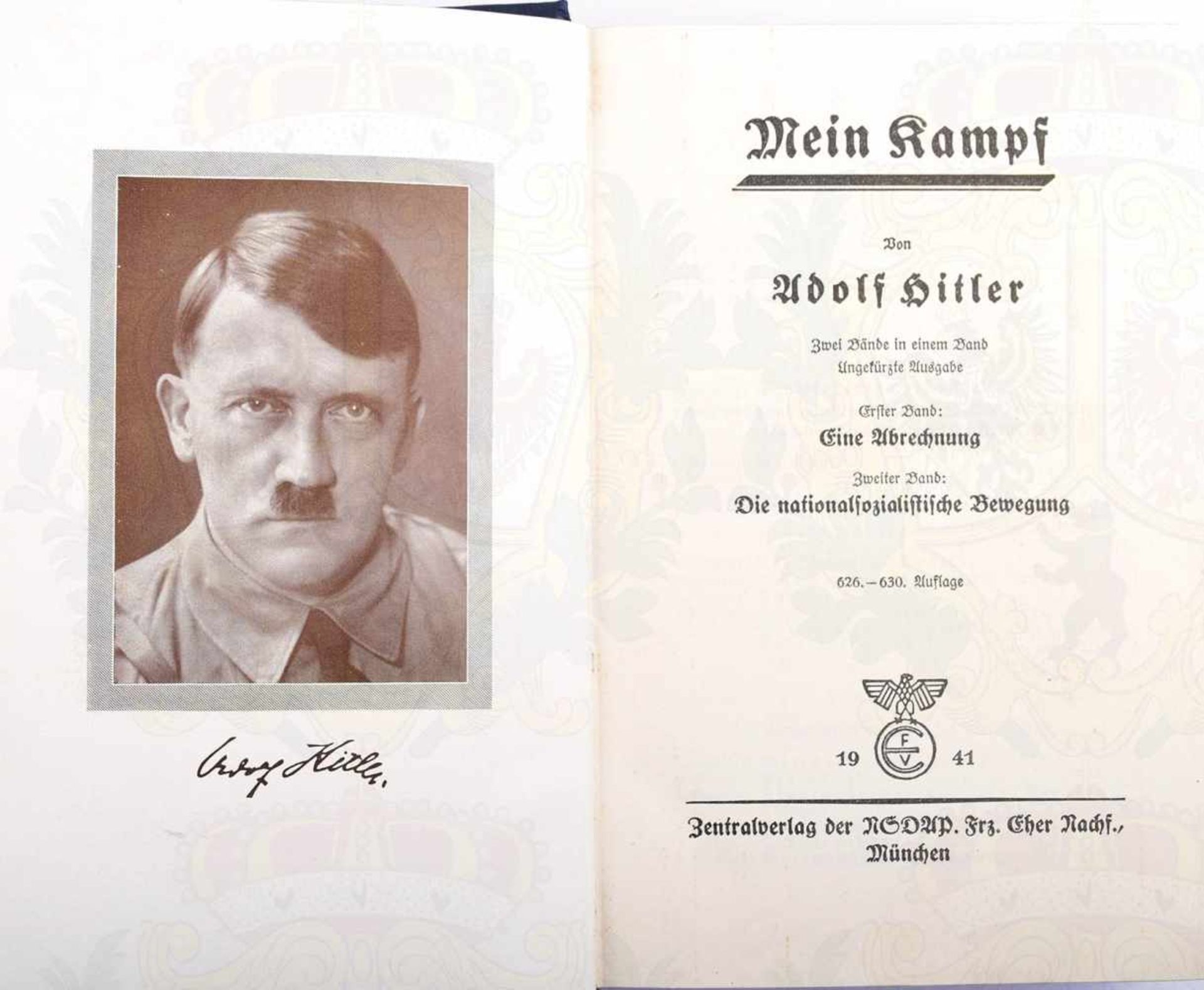 MEIN KAMPF, A. Hitler, Volksausgabe, Eher Verlag 1941, Portrait, 781 S., goldgepr. blaues Ln., - Bild 2 aus 2