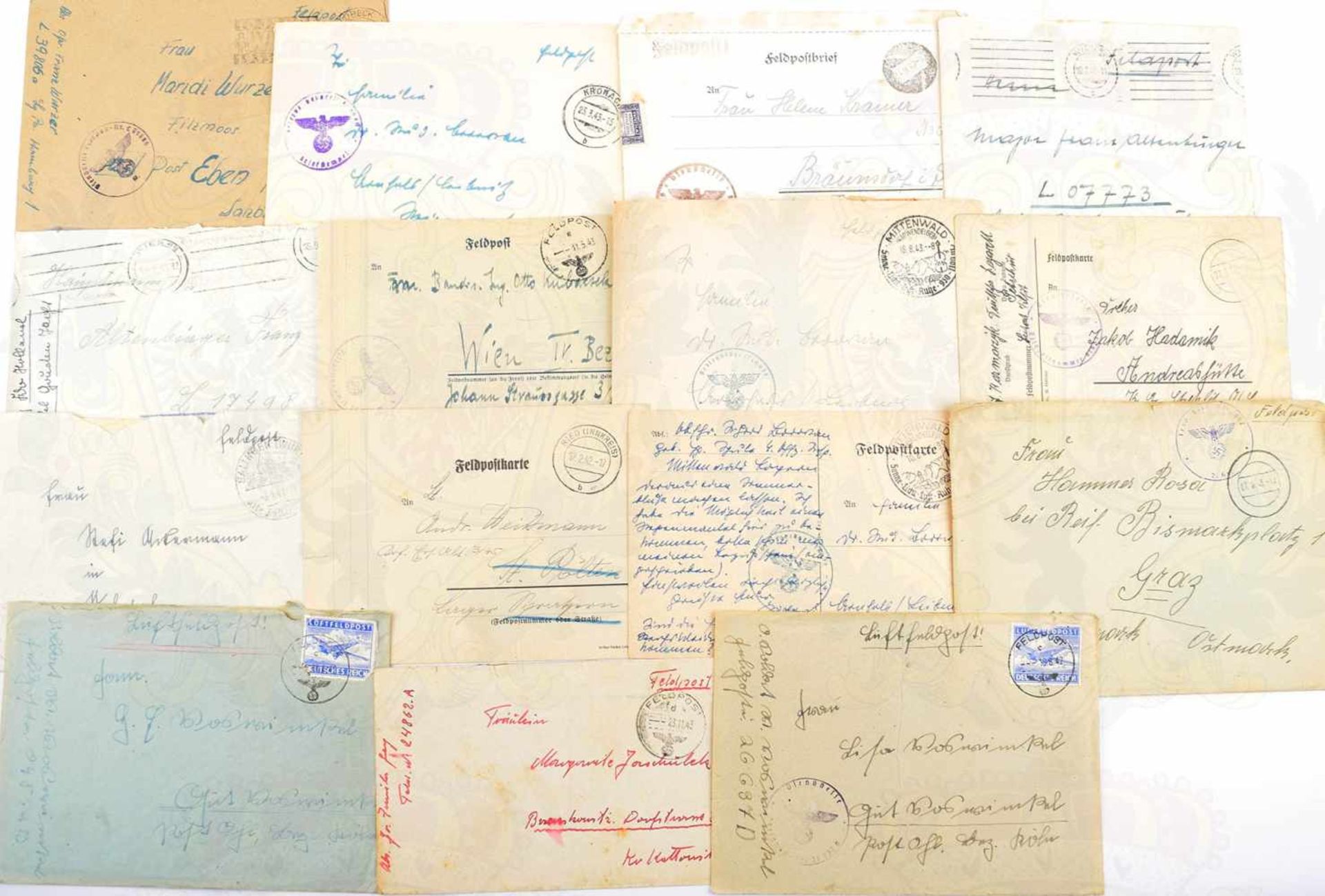 KONVOLUT FELDPOST, 15 Briefe m. Kuvert u. 9 Kartenbriefe/FP-Karten, gel. Sept. 1940-Dez. 1944