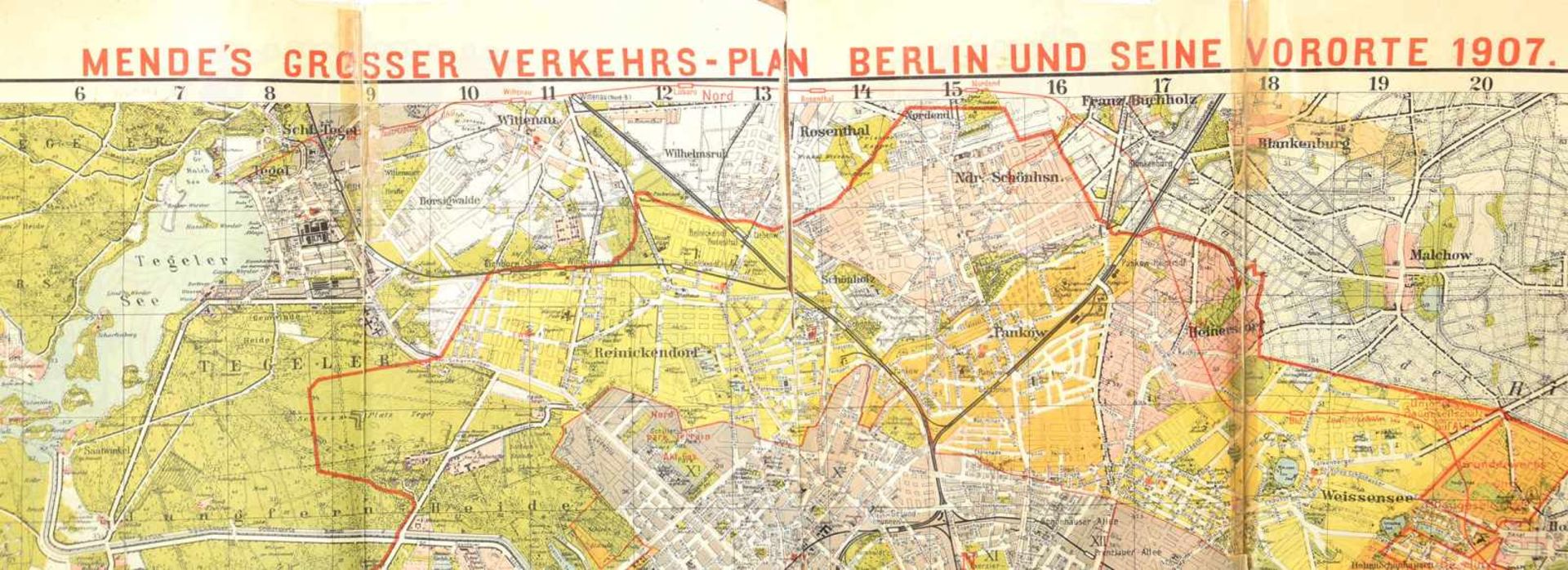 MENDE´S GROSSER VERKEHRSPLAN BERLIN UND SEINE VORORTE, Geograph.-Lithogr. Institut Alfred Mende, - Bild 2 aus 3