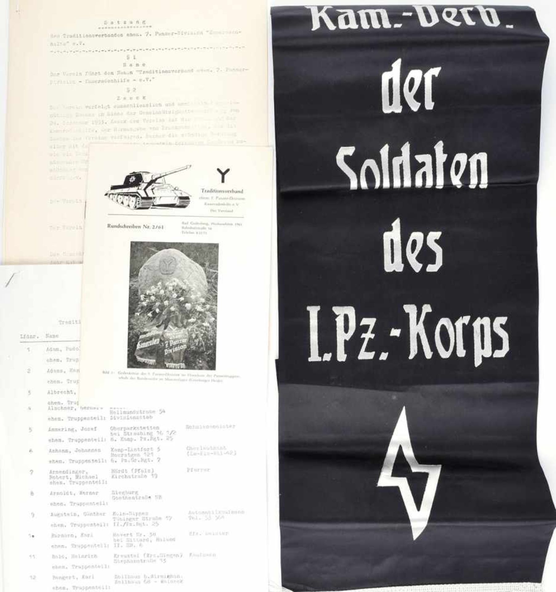 KONVOLUT KAMERADSCHAFT 7. PANZER-DIVISION: Satzung d. Traditionsverbandes, 1956, 4 S.;