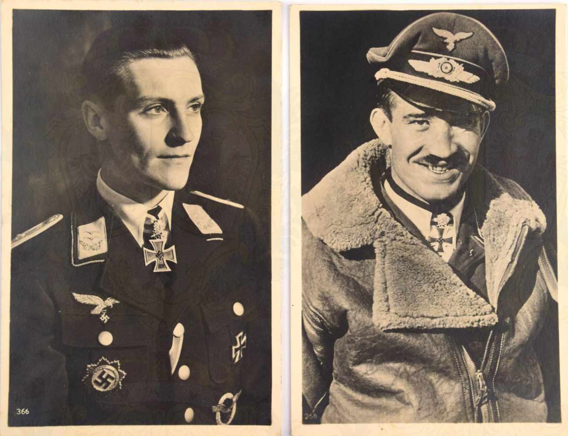 2 FOTO-AK HANS-JOACHIM MARSEILLE UND ADOLF GALLAND, beide m. RK, EL u. Schwertern, 1941/1942,