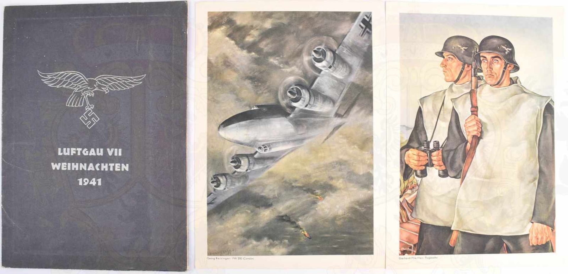KÜNSTLERMAPPE WEIHNACHTEN 1941 LUFTGAU VII, 12 Kunstdrucke, Fernkampfbomber Focke Wulf 200 im
