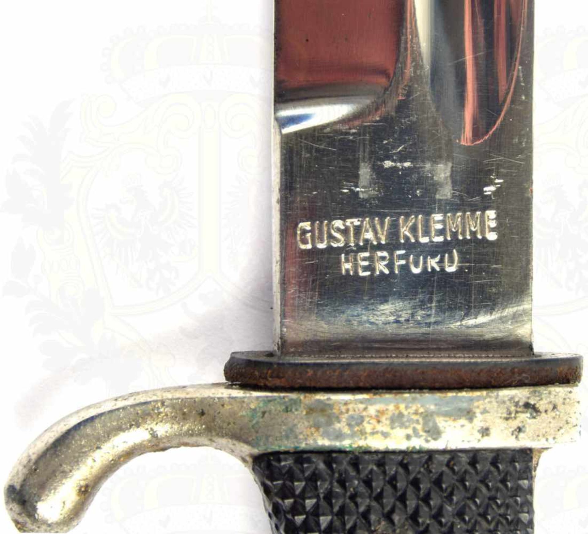 EXTRA-SG 98, vernickelte Klinge m. Herst. „Gustav Klemme Herford“, L. 25cm, Stoßleder, vernickelte - Bild 5 aus 7