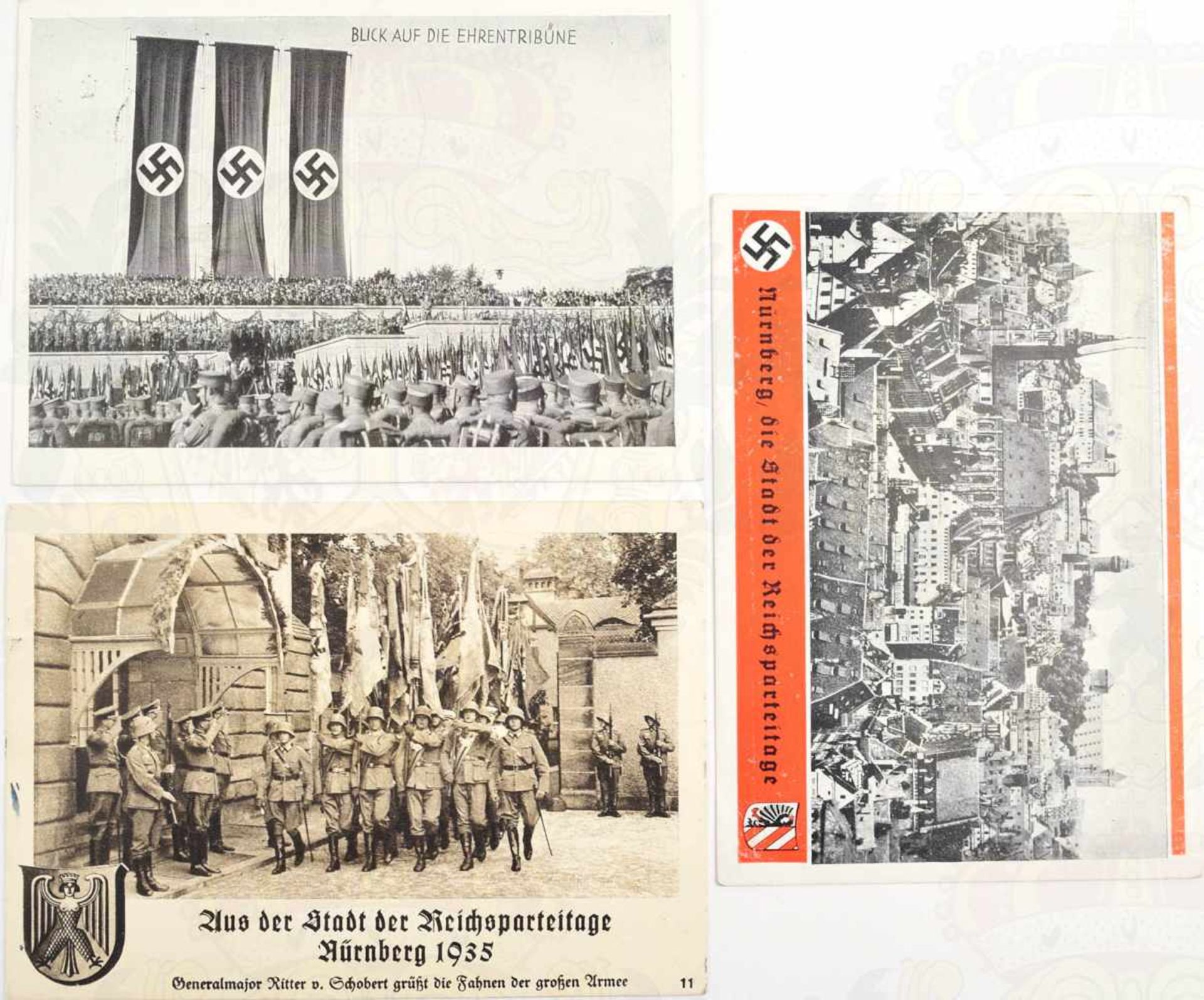 3 AK REICHSPARTEITAGE NÜRNBERG, 1934 u. 2x 1935, Gen.Major Ritter von Schobert bei Flaggenparade