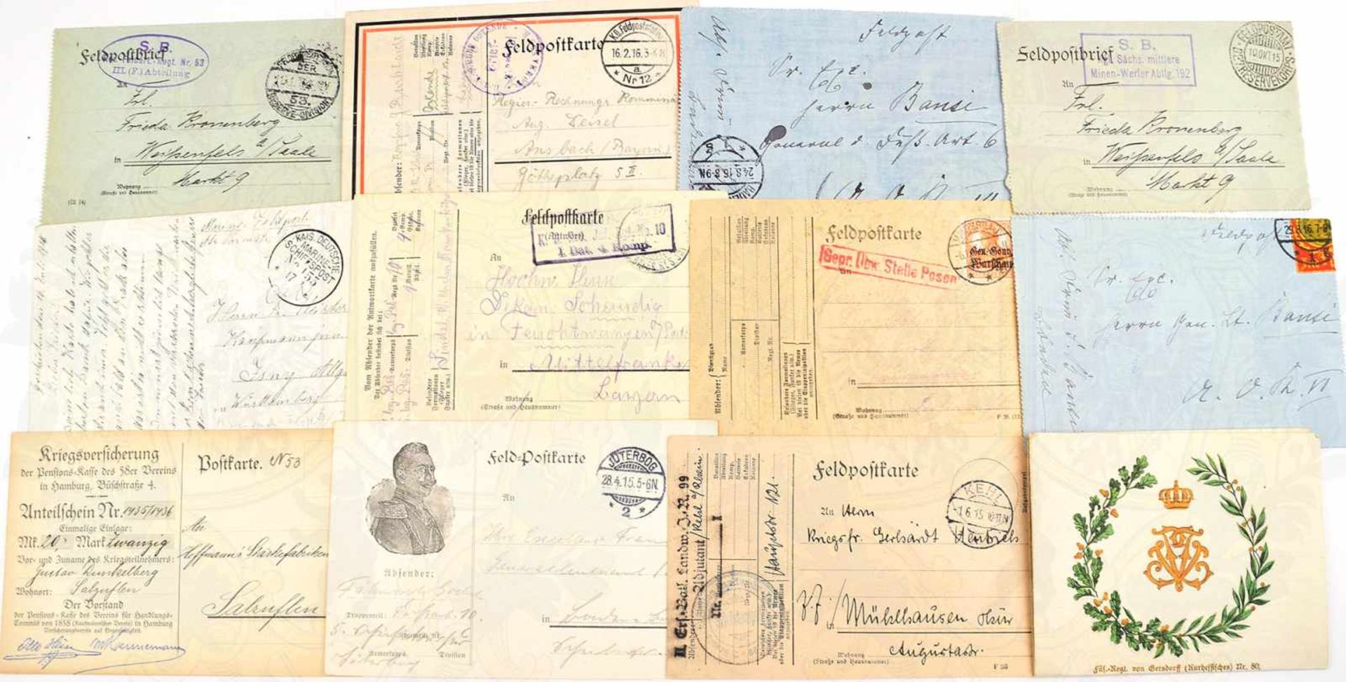 FELDPOST-KONVOLUT, 17 FP-Karten u. 6 Briefe, gel. 1915-1917 meist Front-Heimat, Sächsische