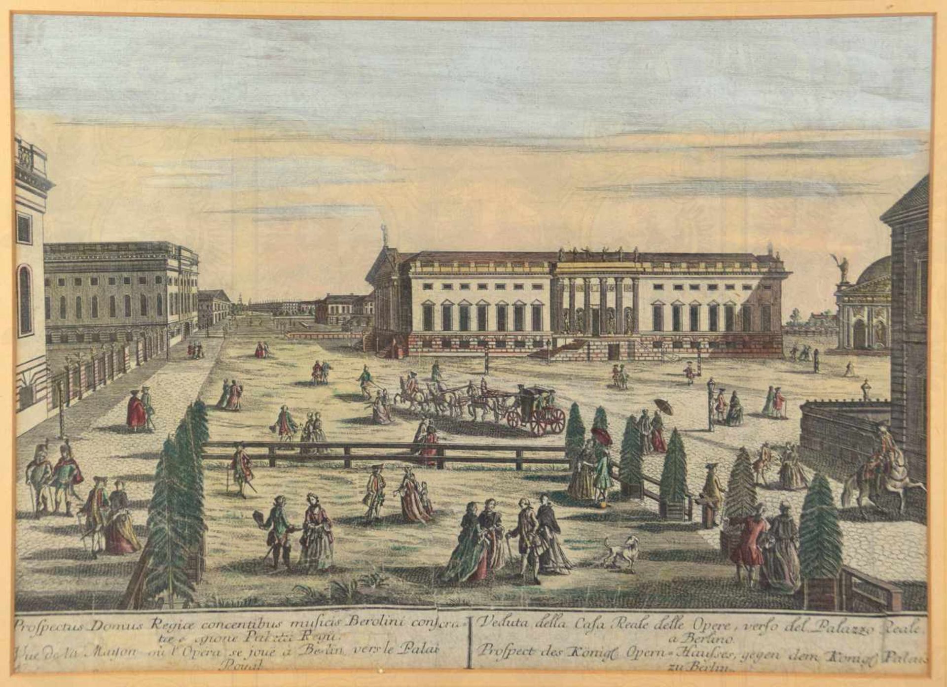 KOLORIERTER KUPFERSTICH UNTER DEN LINDEN, um 1790, Gesamtansicht des Königlichen Opern-Hauses ( - Bild 2 aus 2