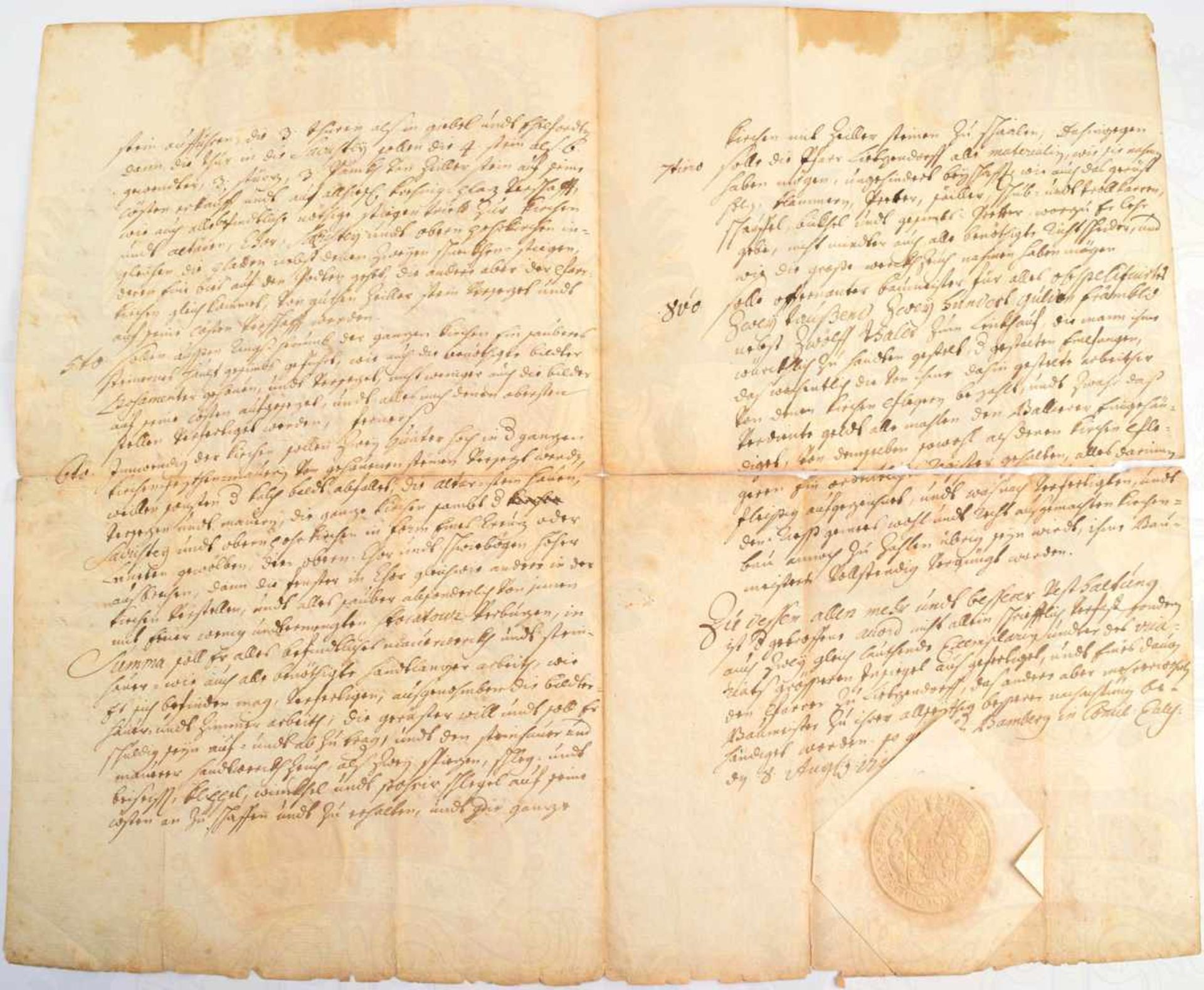 ACCORD (VERTRAG) ÜBER 2200 FRÄNKISCHE TALER, Bamberg, 8.8.1715, entspr. Papiersiegel, Doppelblatt,