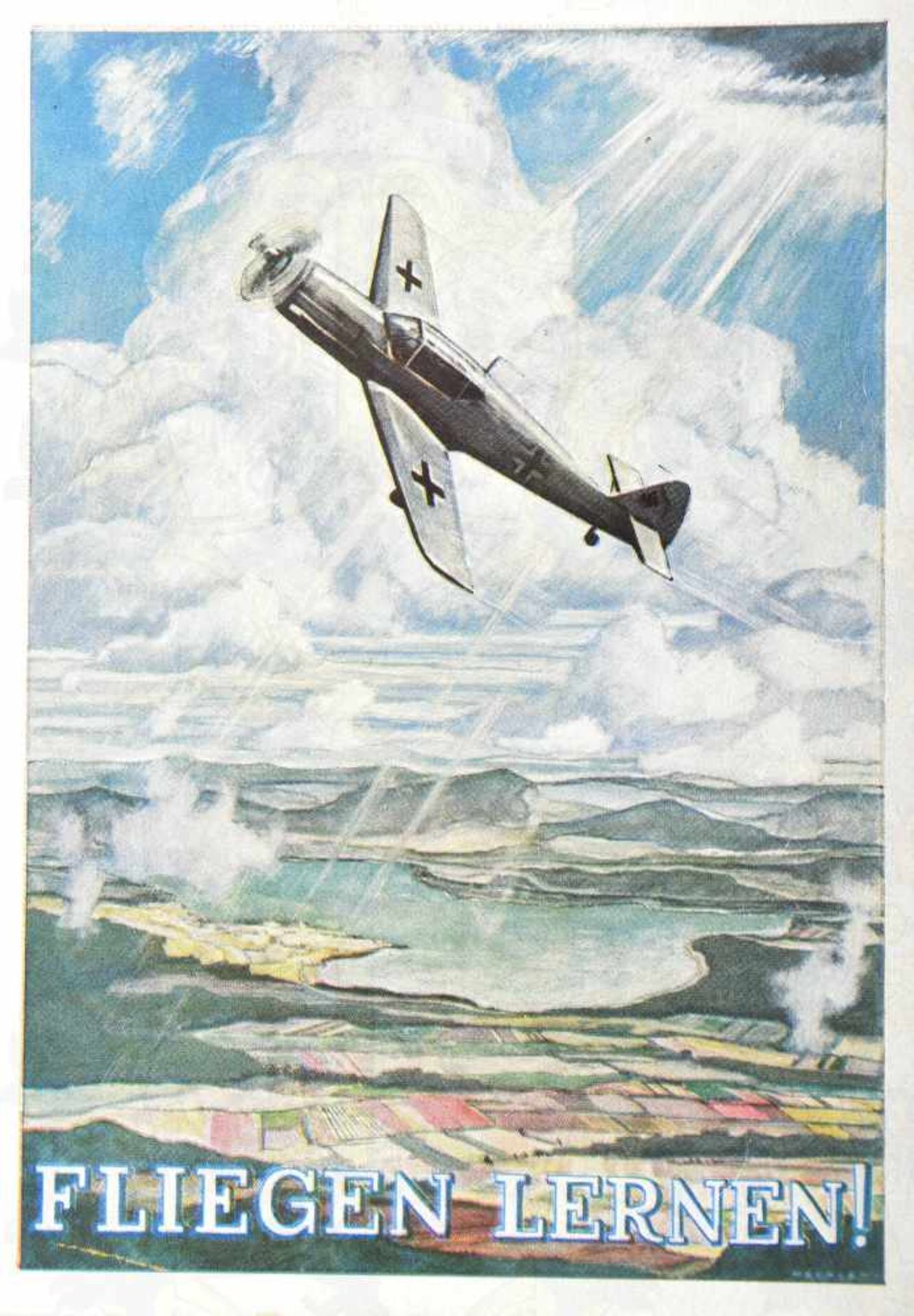 PROPAGANDAKARTE FLIEGEN LERNEN!, farb., herausg. v. NSFK-Korpsführung, ungel., um 1940