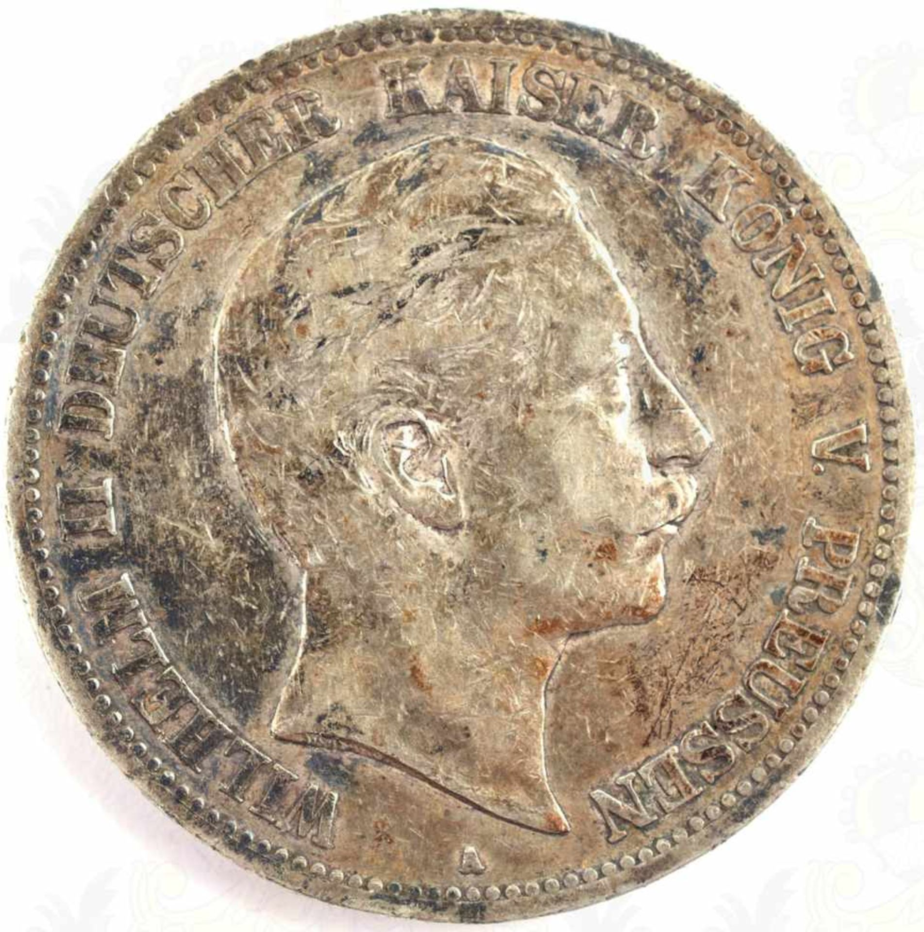 5 MARK PREUSSEN 1902, Silber, Prägestätte A, relief. Portrait Kaiser Wilhelm II., Ø 38mm, Belag