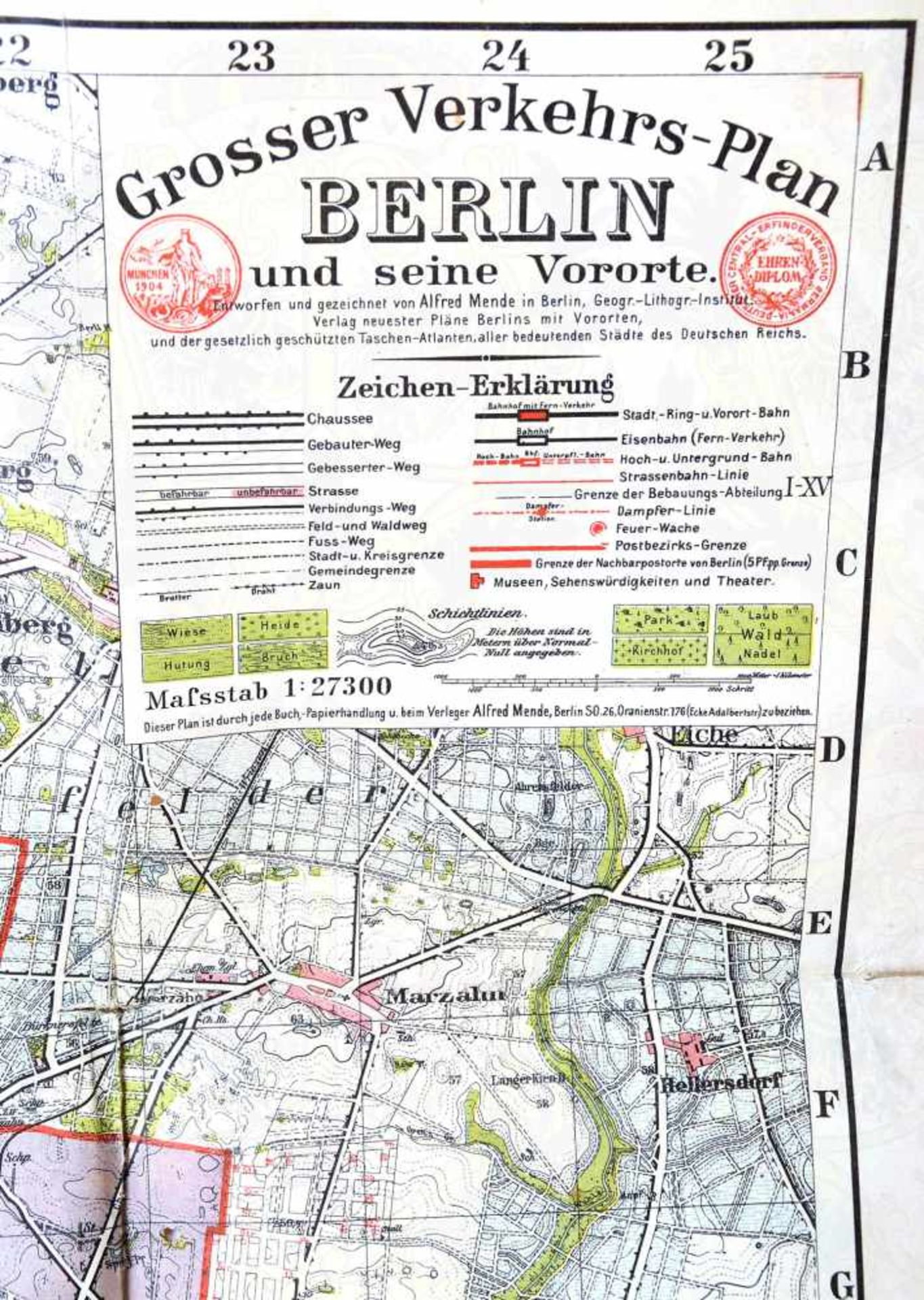 MENDE´S GROSSER VERKEHRSPLAN BERLIN UND SEINE VORORTE, Geograph.-Lithogr. Institut Alfred Mende, - Bild 3 aus 3