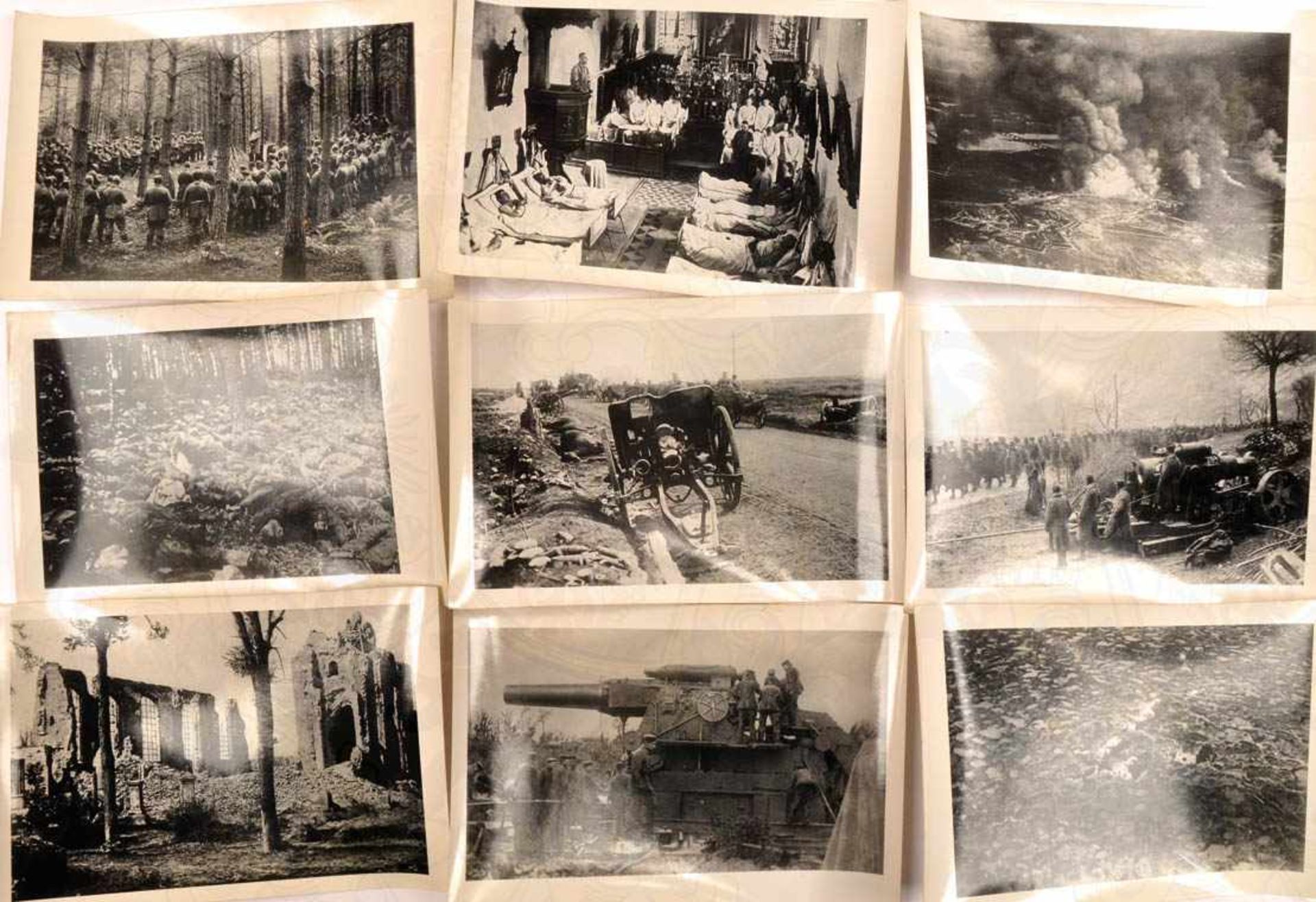 24 REPRO-FOTOS nach Aufnahmen d. Kriegs-Bild- und Filmamtes, Eisenbahn- u. Feldgeschütze, Mörser,