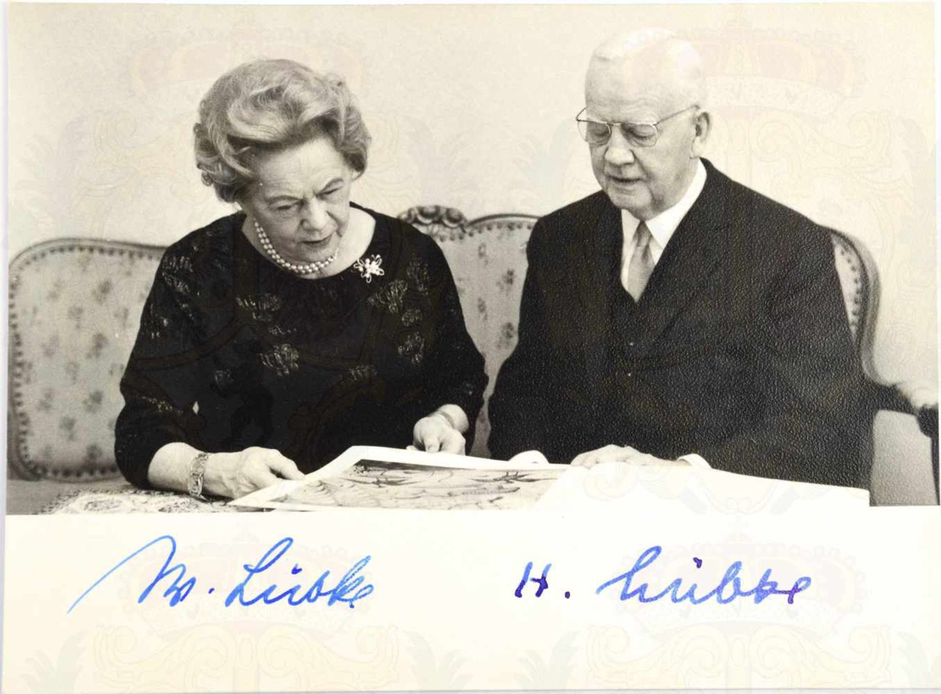 LÜBKE, Heinrich (1894-1972), 2. Bundespräsident, Tinten OU „H. Lübke“ sowie Ehefrau „W. Lübke“,