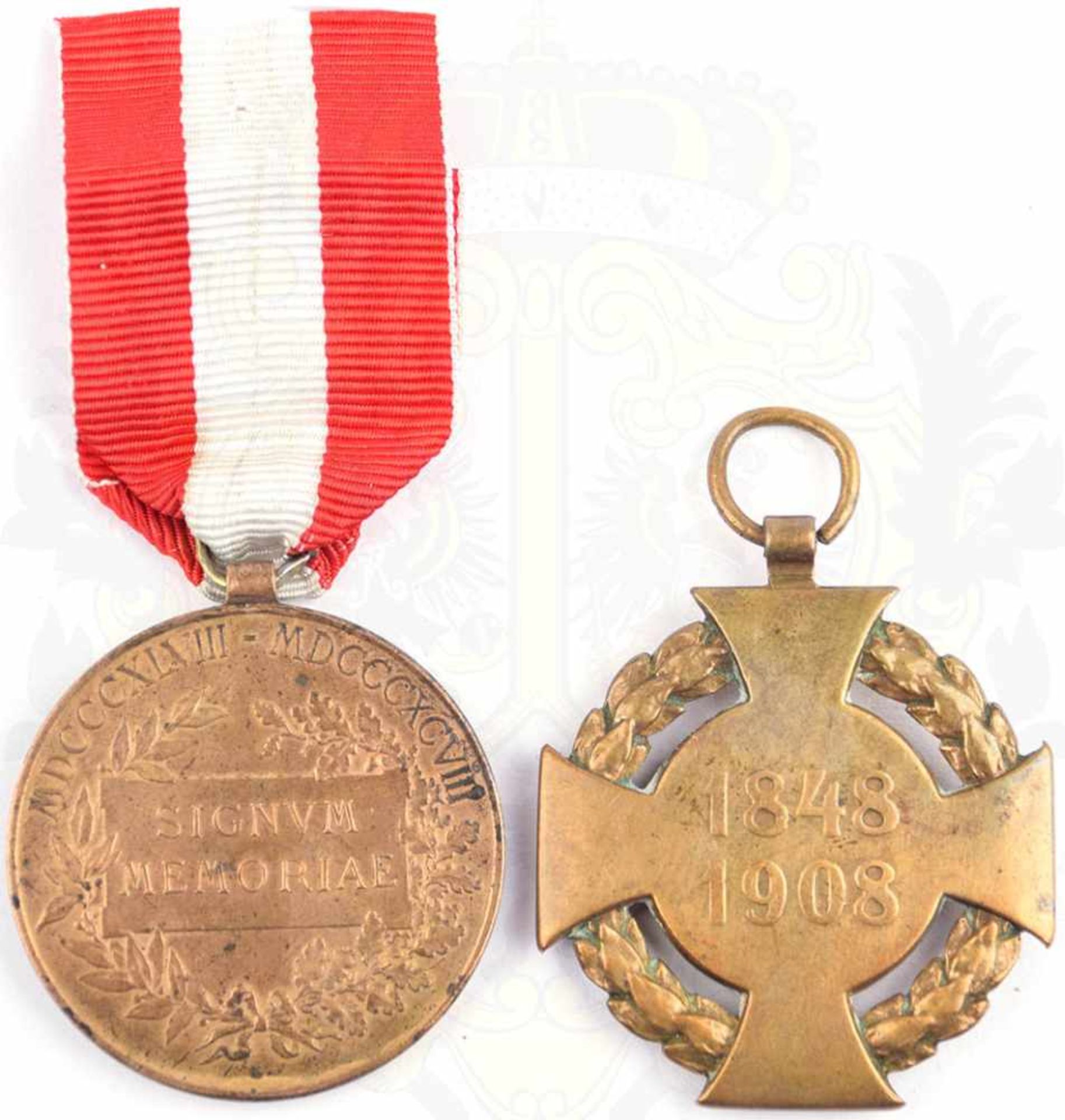 2 EHRENZEICHEN: Jubiläums-Erinnerungsmedaille 1898, abweichendes Band u. Jubiläumskreuz 1908, Band - Bild 2 aus 2