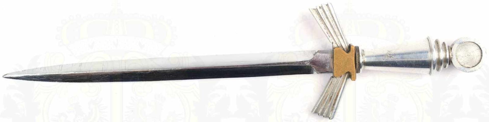 BRIEFÖFFNER, blanke zweischneidige Klinge, L. 14cm, Griffteile Weißmetall/Tombak, vernickelte - Image 3 of 3