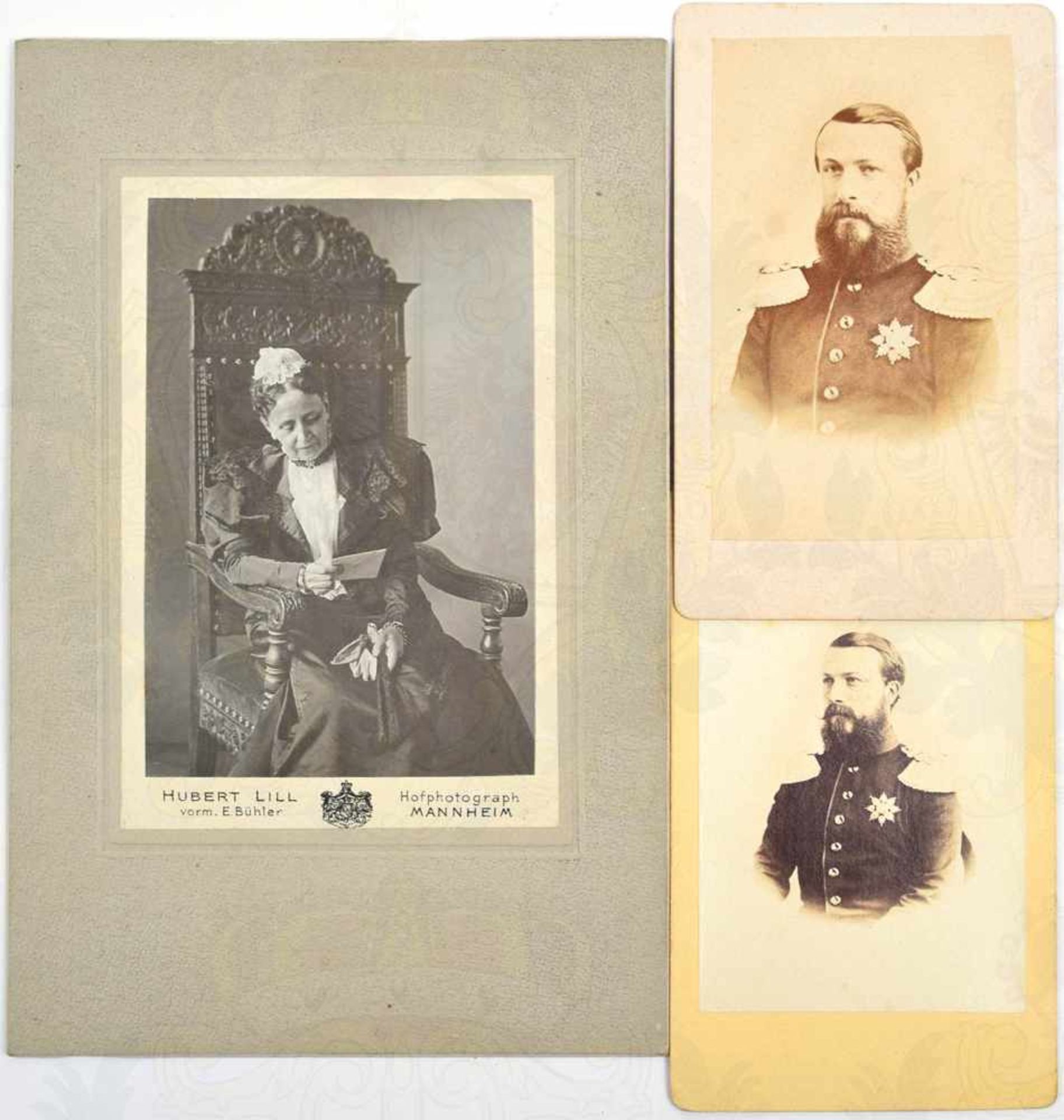 3 ATELIERFOTOS HERRSCHERHAUS BADEN, 2 Visitfotos Großherzog Friedrich I., um 1868; Kabinettfoto