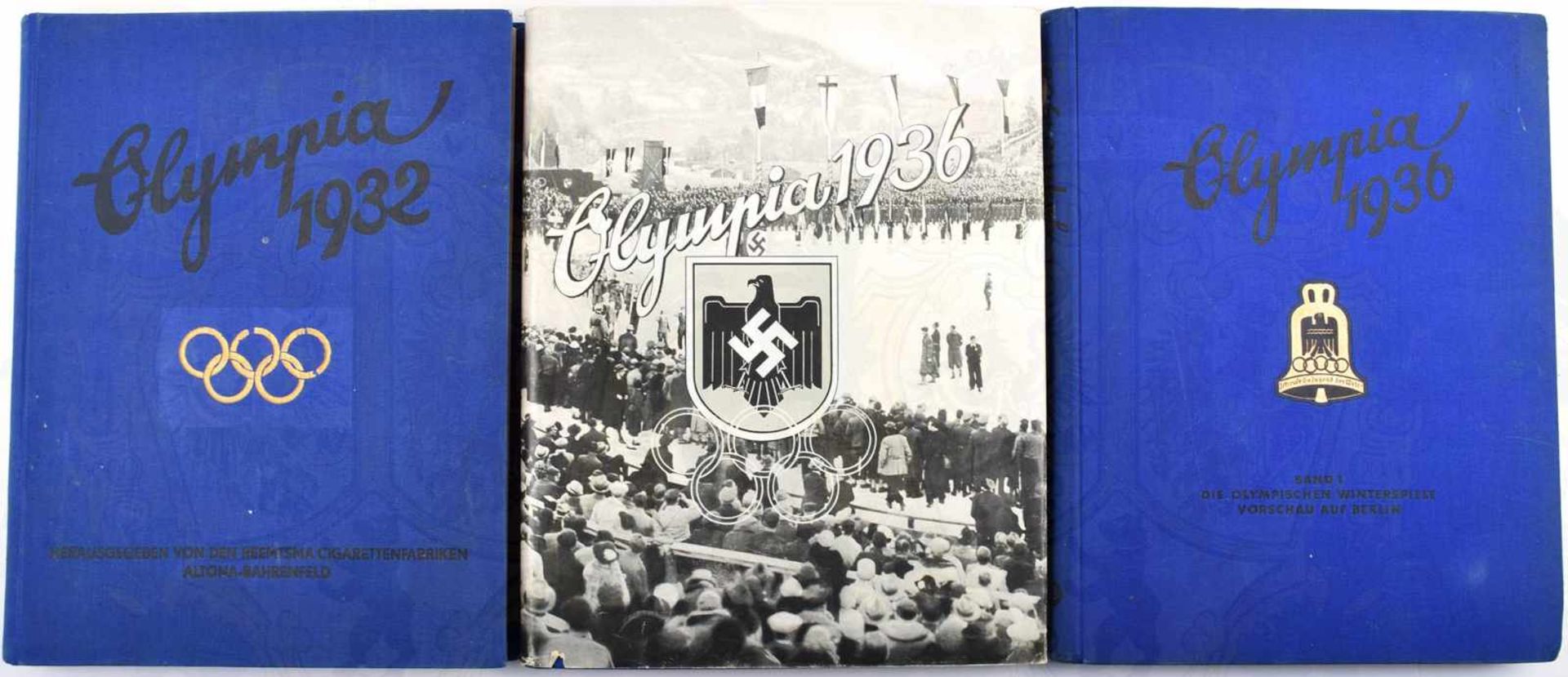 3 ALBEN OLYMPIA 1932 UND 1936, 2x 1936 Bd. 1, alle kpl. m. tls. farb. Abb., Lagepläne bzw. graph.