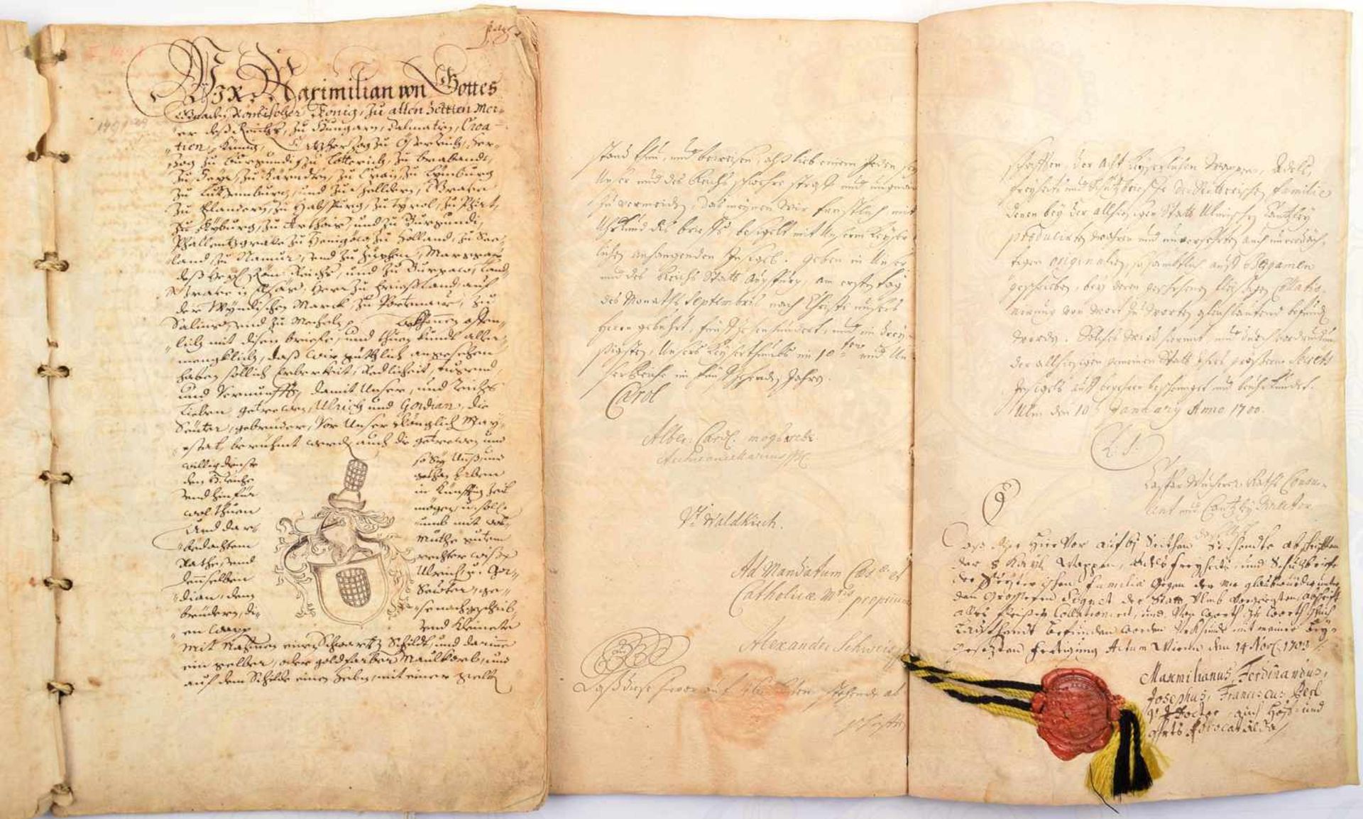 2 ADELSDIPLOME VON SEUTTER, 2 zeitgenössische beglaubigte Kanzlei-Abschriften 1700 u. Österreich - Bild 2 aus 2