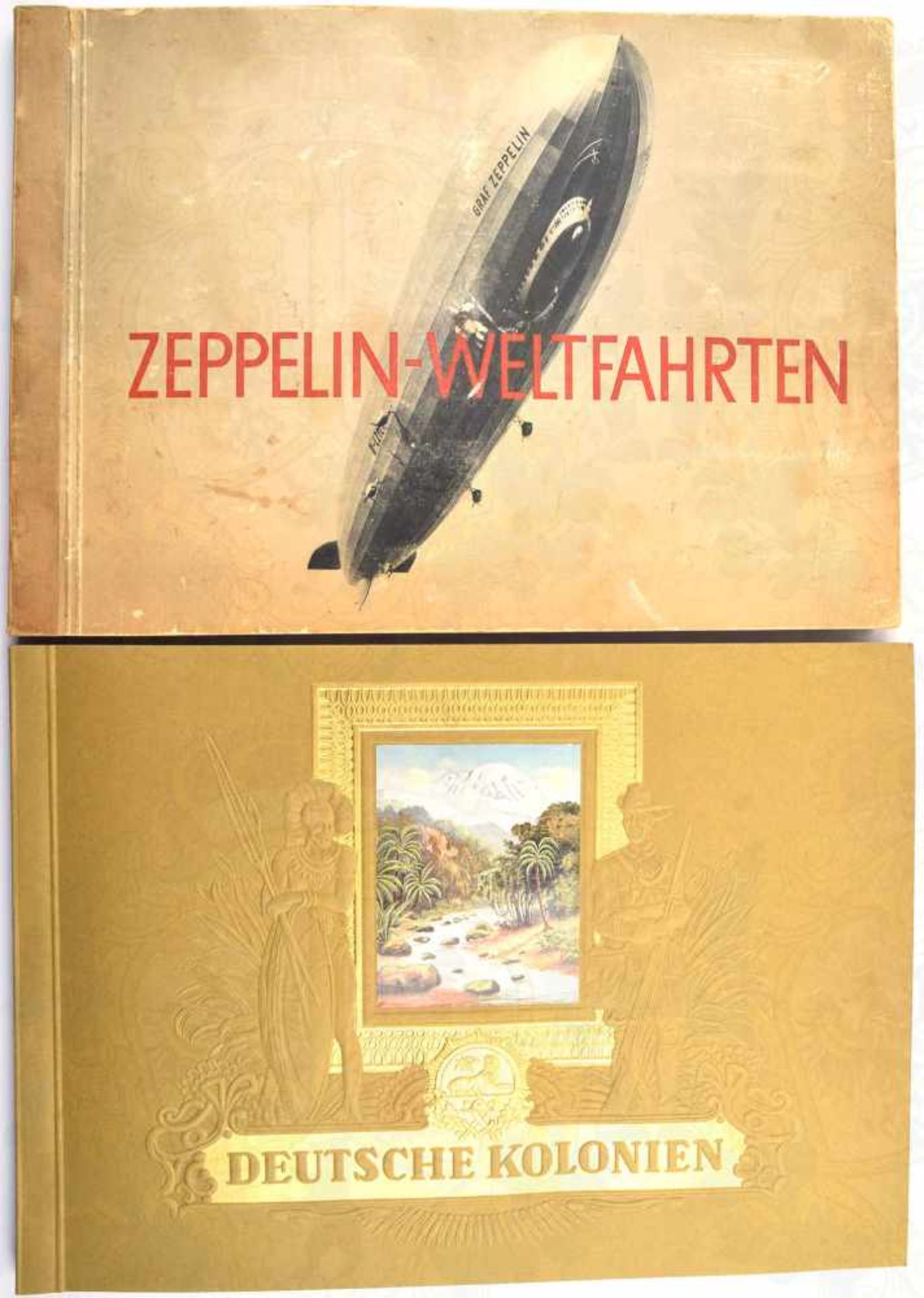 2 ALBEN 1936, Zeppelin-Weltfahrten; Deutsche Kolonien, Hrsg. Greiling u. Cigaretten-Bilderdienst