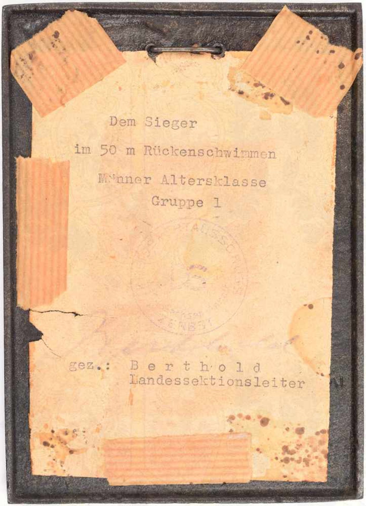 EISENGUSS PLAKETTE SCHWIMMMEISTERSCHAFTEN 1951, Sieger Plakette verm. Lauchhammer, - Bild 2 aus 2
