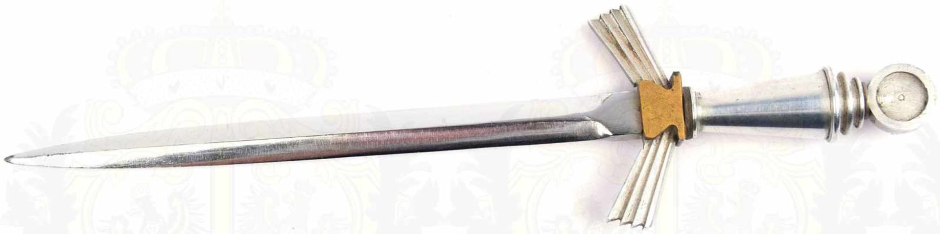 BRIEFÖFFNER, blanke zweischneidige Klinge, L. 14cm, Griffteile Weißmetall/Tombak, vernickelte - Image 2 of 3