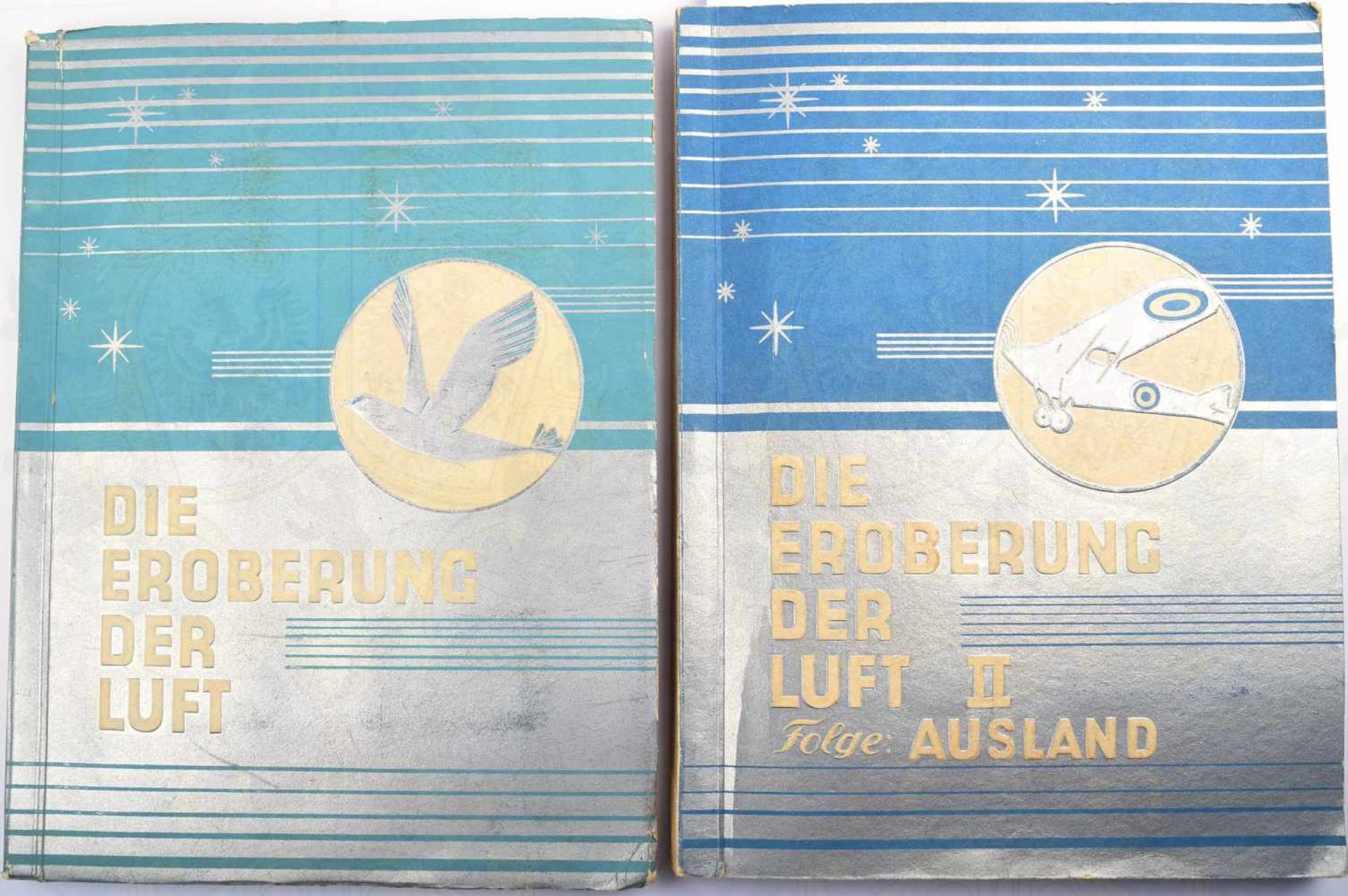 DIE EROBERUNG DER LUFT, Bände 1 u. 2, Garbaty 1932, zus. 450 farb. Bilder, kpl., Modellbogen d.