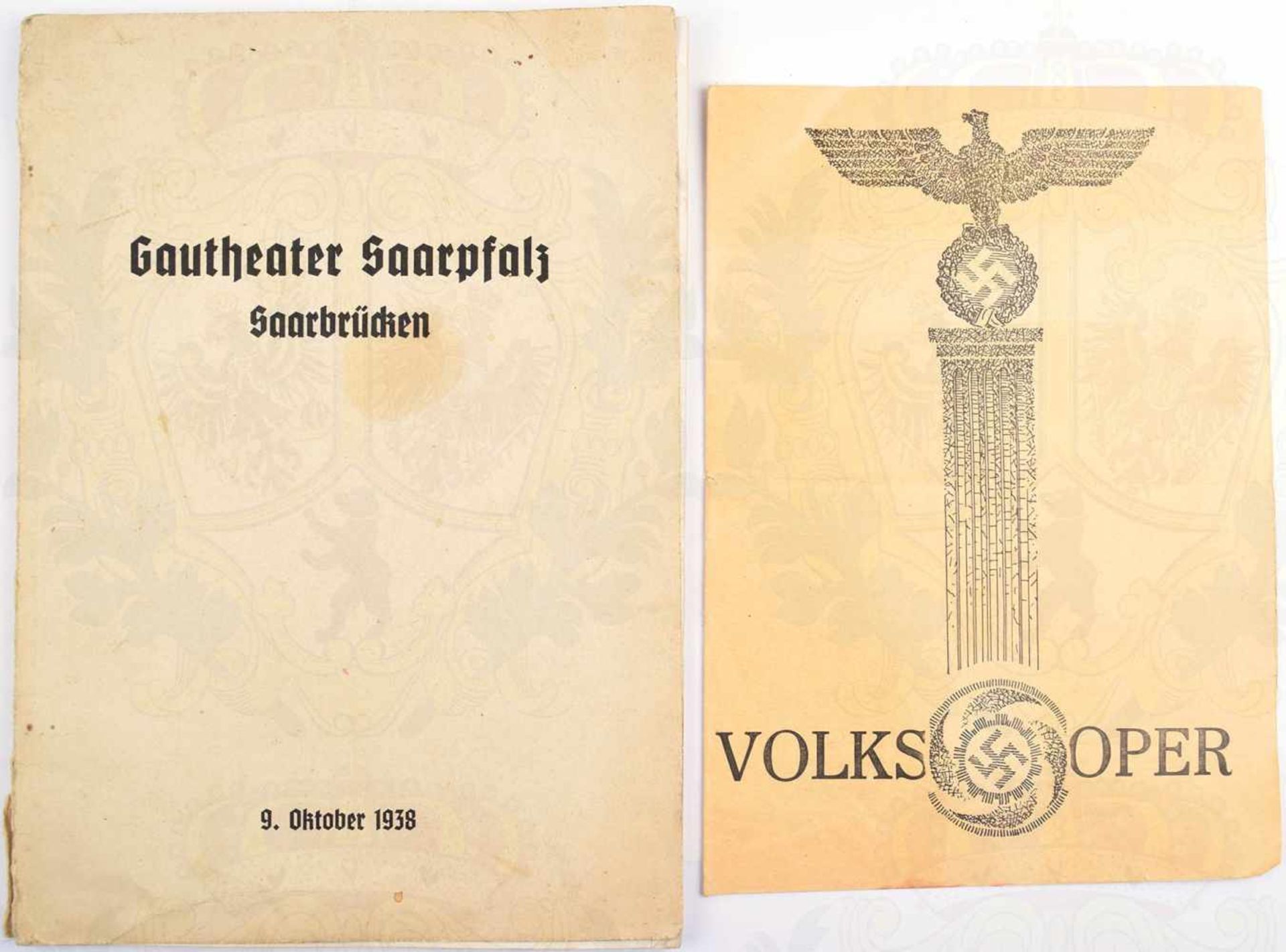 2 THEATERPROGRAMME, Gautheater Saarpfalz, Saarbrücken 9.10.1938, mit Portraits von A. Hitler, J.