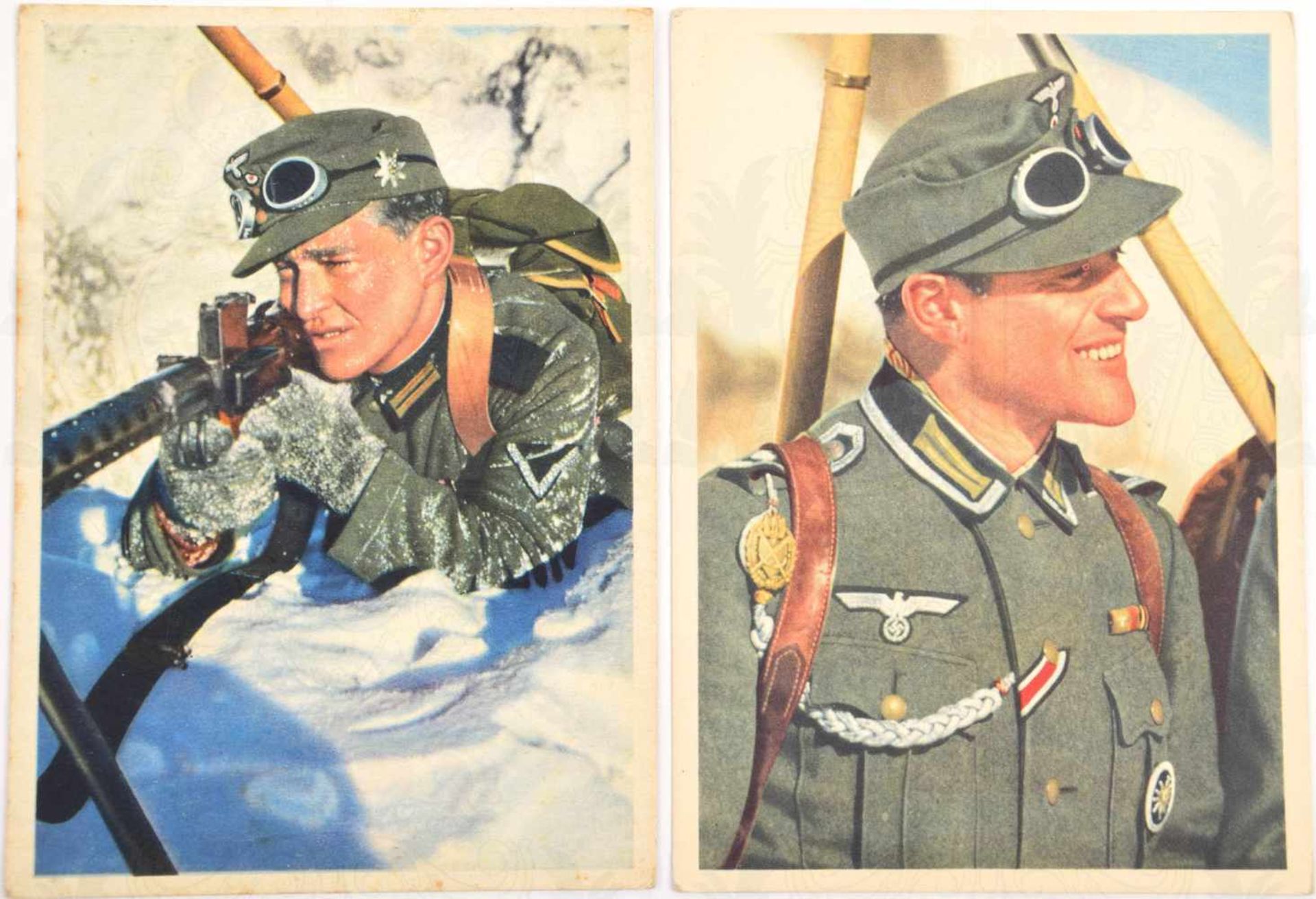 2 AK GEBIRGSJÄGER: Feldwebel m. Heeresbergführer-Abz. u. EK II 1939 sowie Gefreiter m. MG-13,