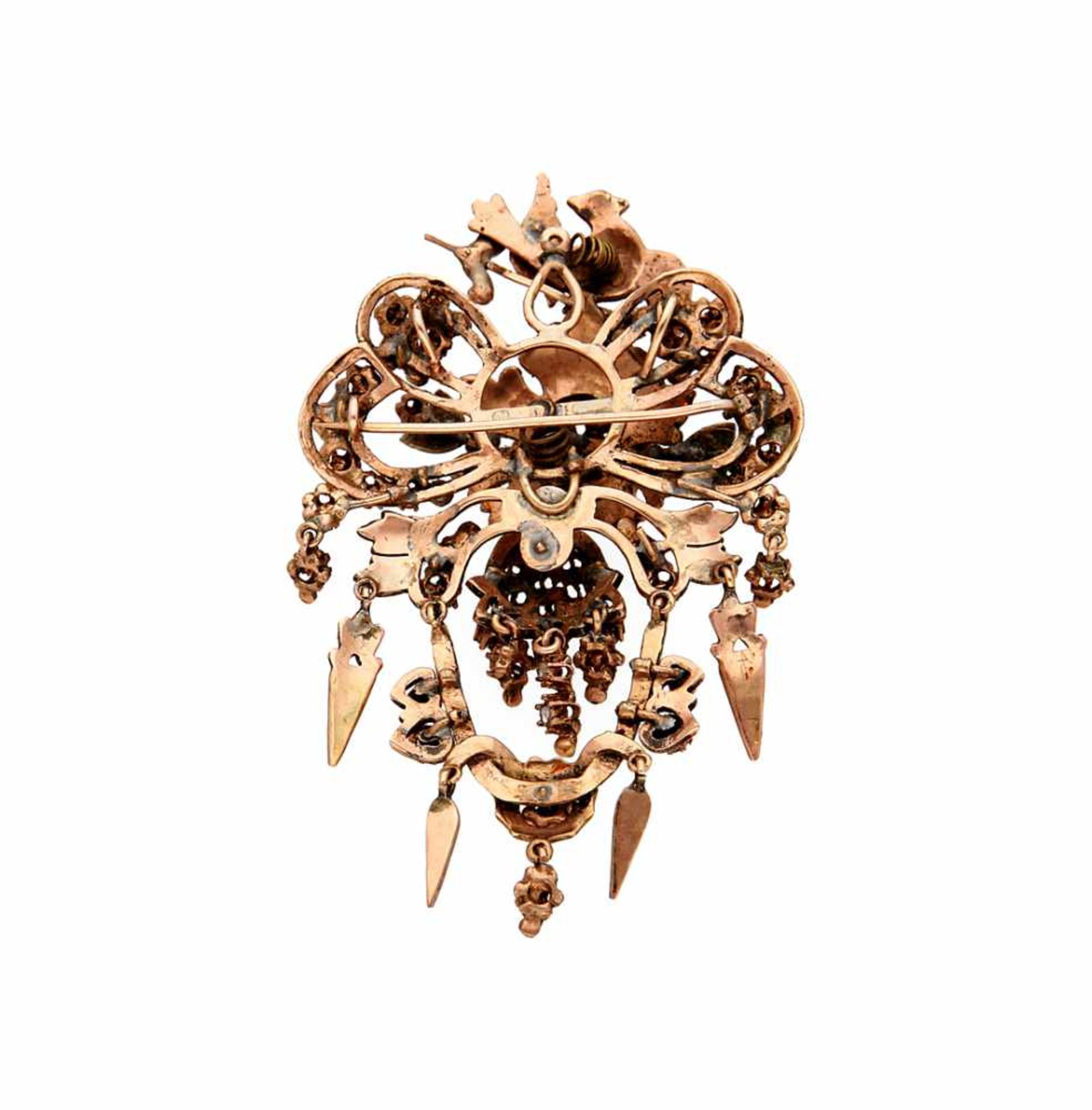 Trembleuse brooch, 19th Century.Gold, 9K rose gold, black enamel, rose and crowned rose diamonds, - Bild 2 aus 2