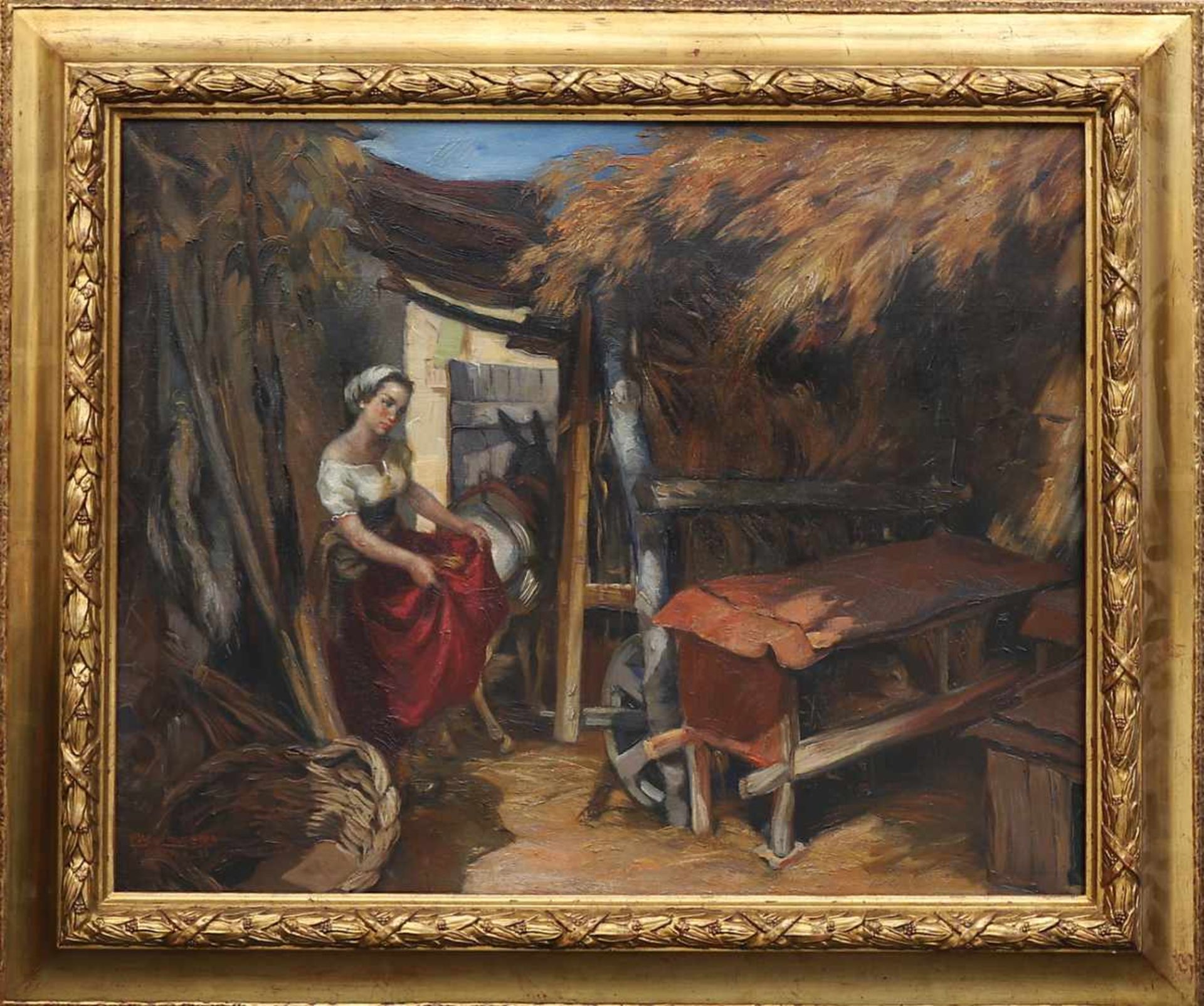 FRANCISCO RIBERA. "Corral". (d)Oil on canvas Signed and dated 1942. On the back signed and titled - Bild 2 aus 2
