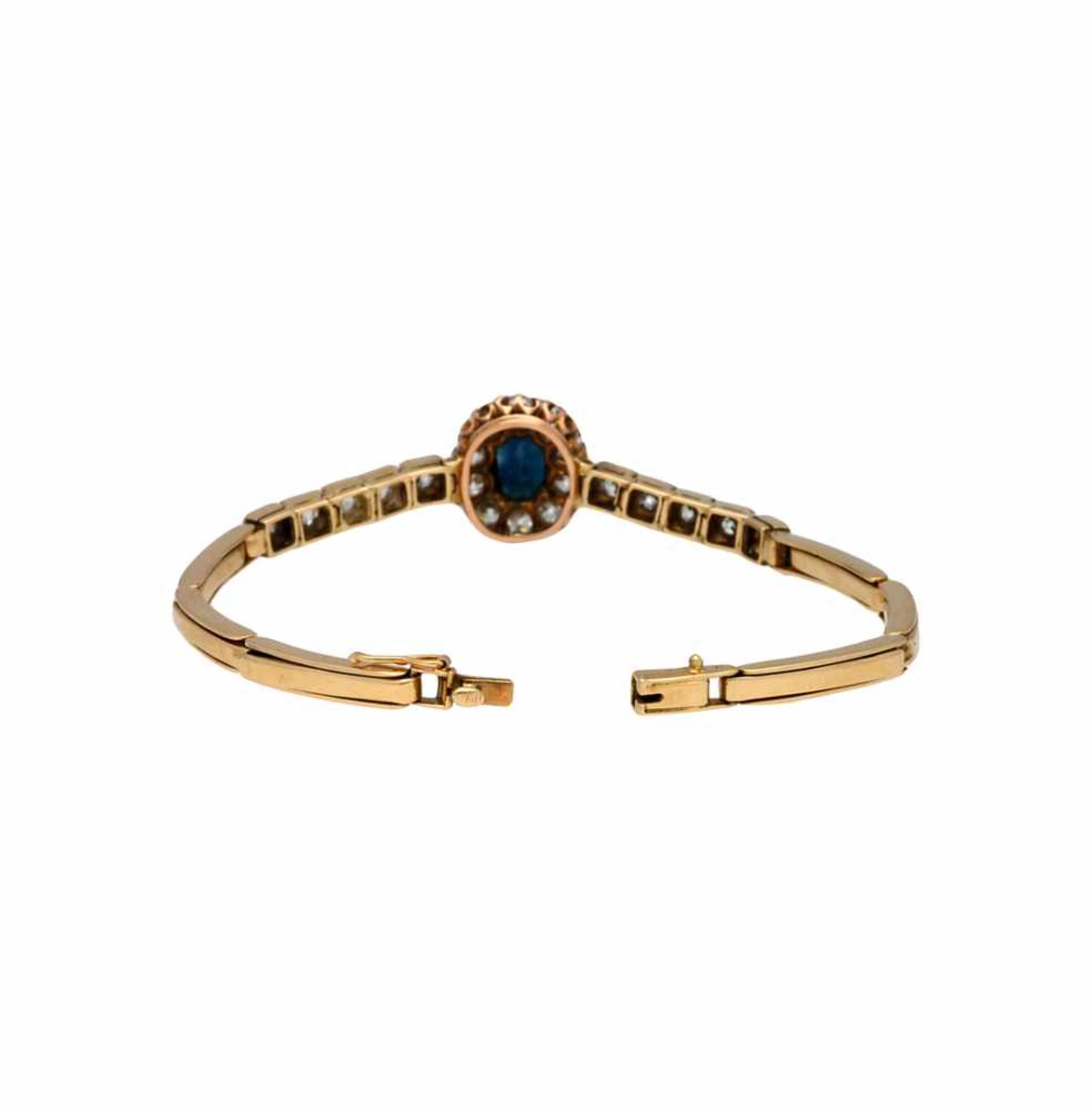 Sapphire bracelet with diamonds border, circa 1950.Gold, oval cut sapphire, 1.48 cts and old - Bild 2 aus 2