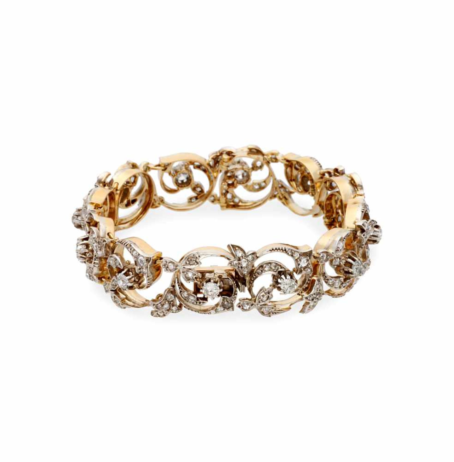 Diamonds bracelet, first half of the 20th Century.Gold with silver views and old brilliant and - Bild 2 aus 2